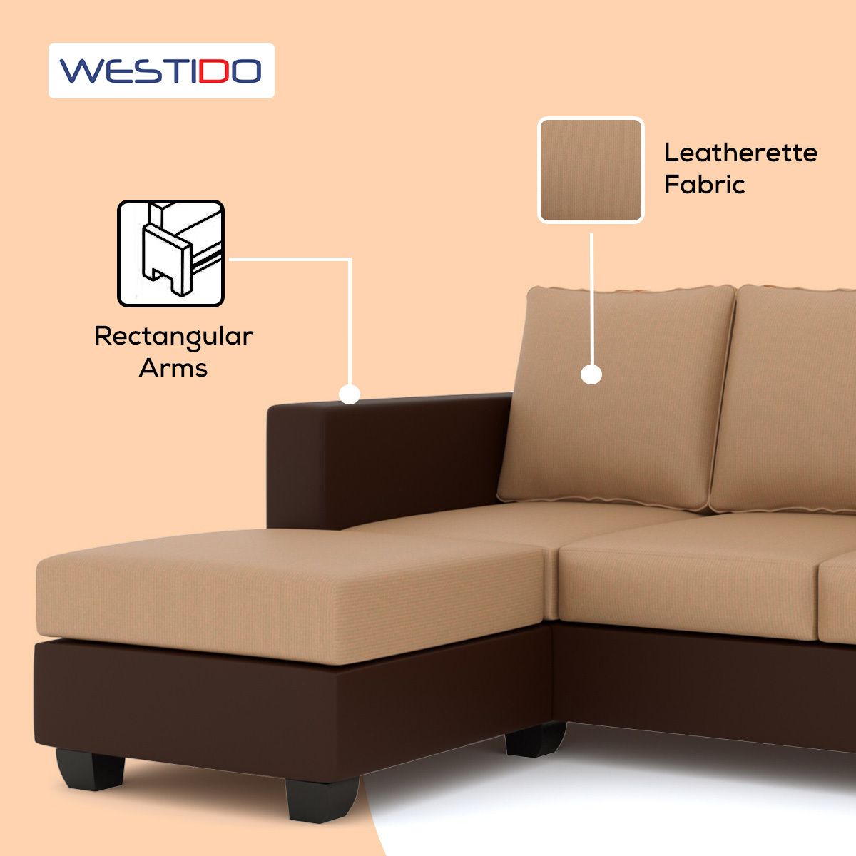 WESTIDO Leatherette 4 Seater  Sofa (Finish Color - Cream Brown, DIY(Do-It-Yourself))