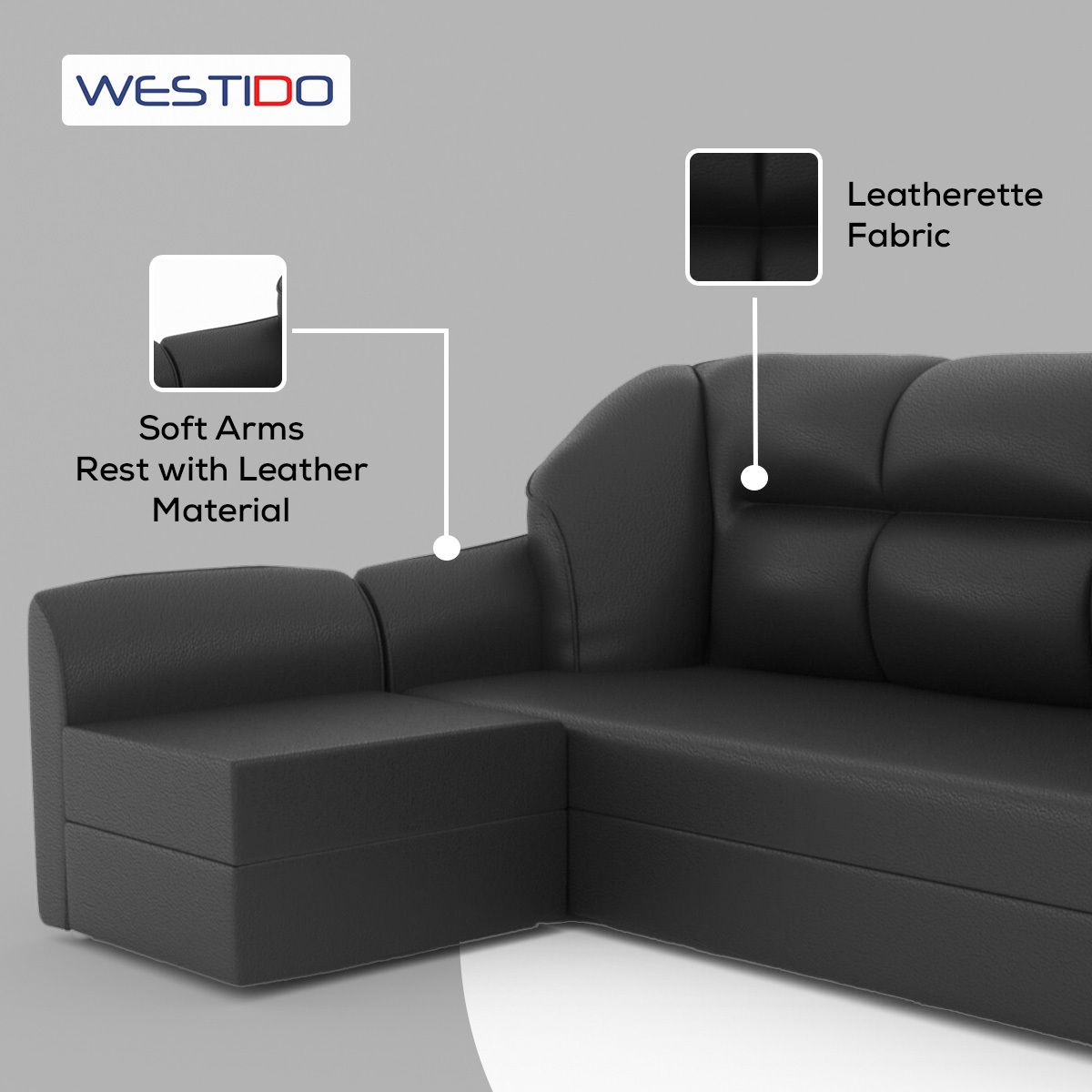 WESTIDO Leatherette 4 Seater  Sofa (Finish Color - Black, DIY(Do-It-Yourself))