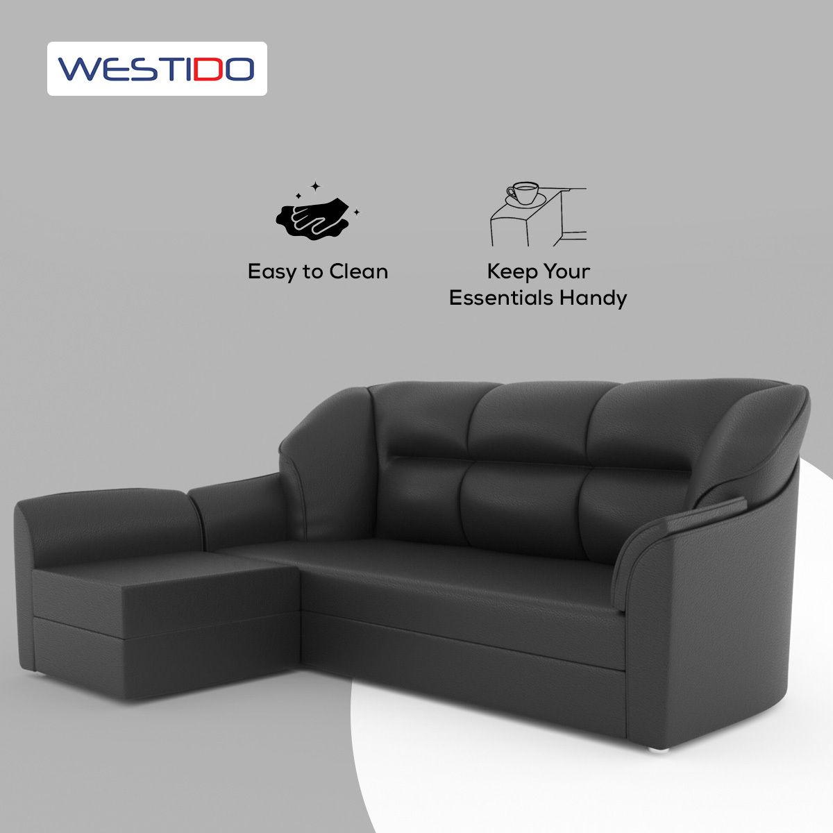 WESTIDO Leatherette 4 Seater  Sofa (Finish Color - Black, DIY(Do-It-Yourself))