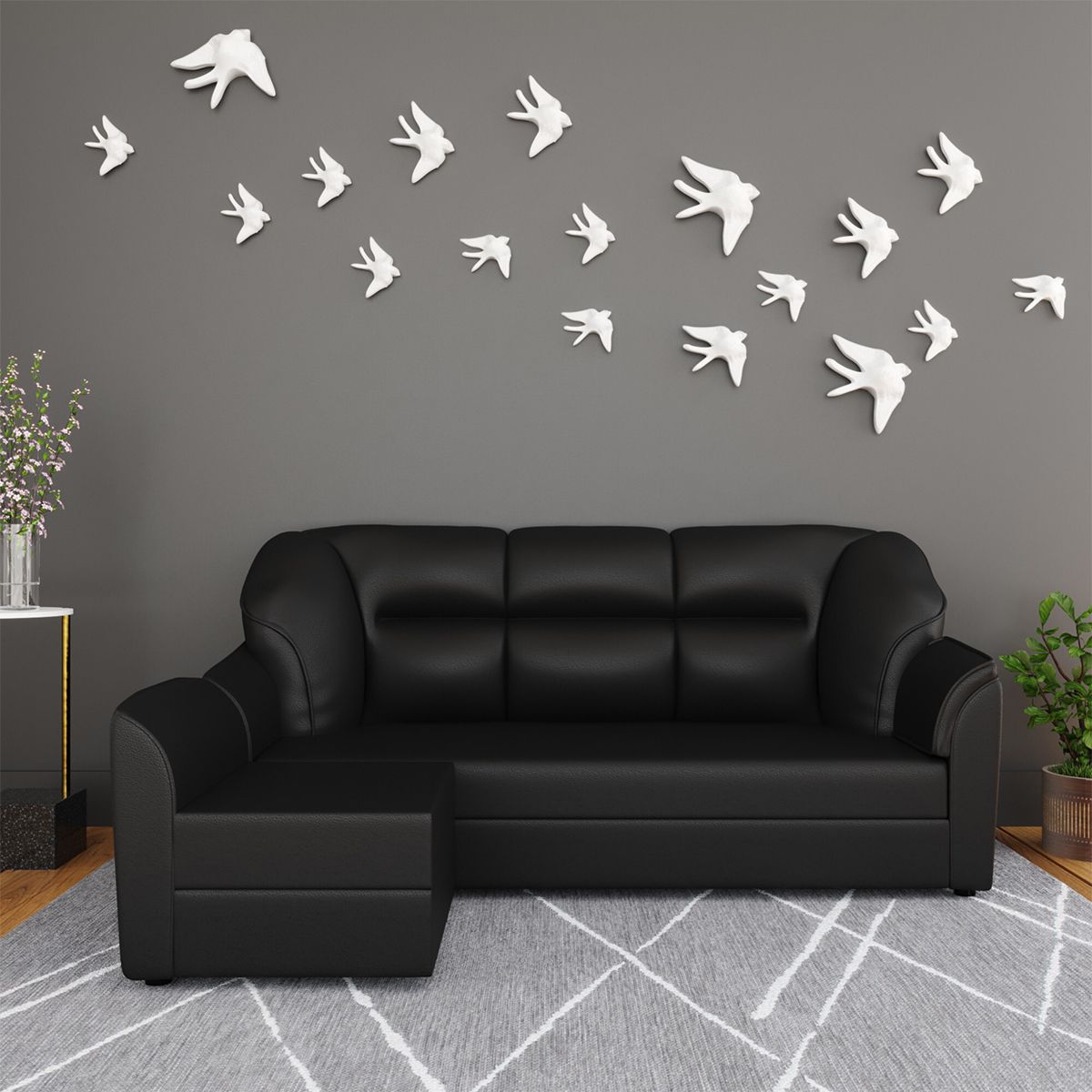 WESTIDO Leatherette 4 Seater  Sofa (Finish Color - Black, DIY(Do-It-Yourself))