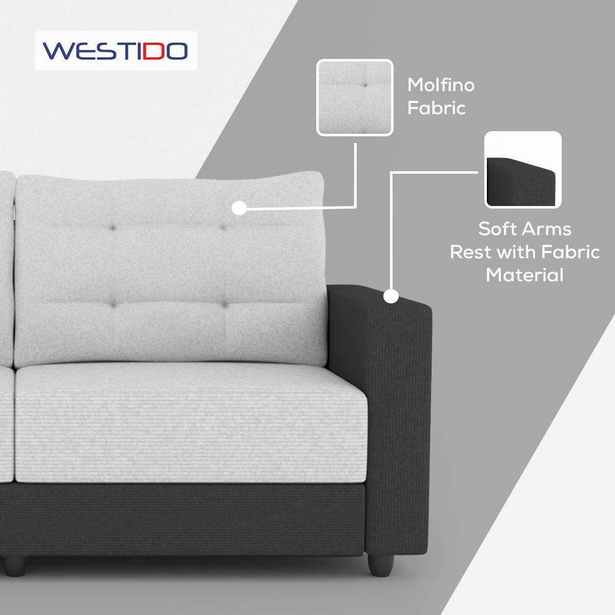 WESTIDO Fabric 3 Seater  Sofa (Finish Color - Black, DIY(Do-It-Yourself))