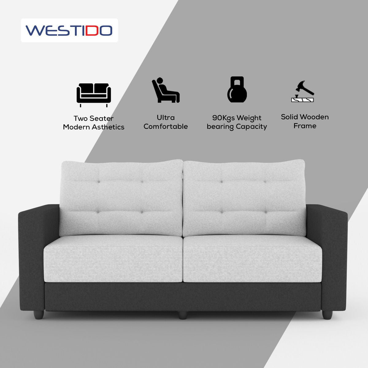 WESTIDO Fabric 3 Seater  Sofa (Finish Color - Black, DIY(Do-It-Yourself))
