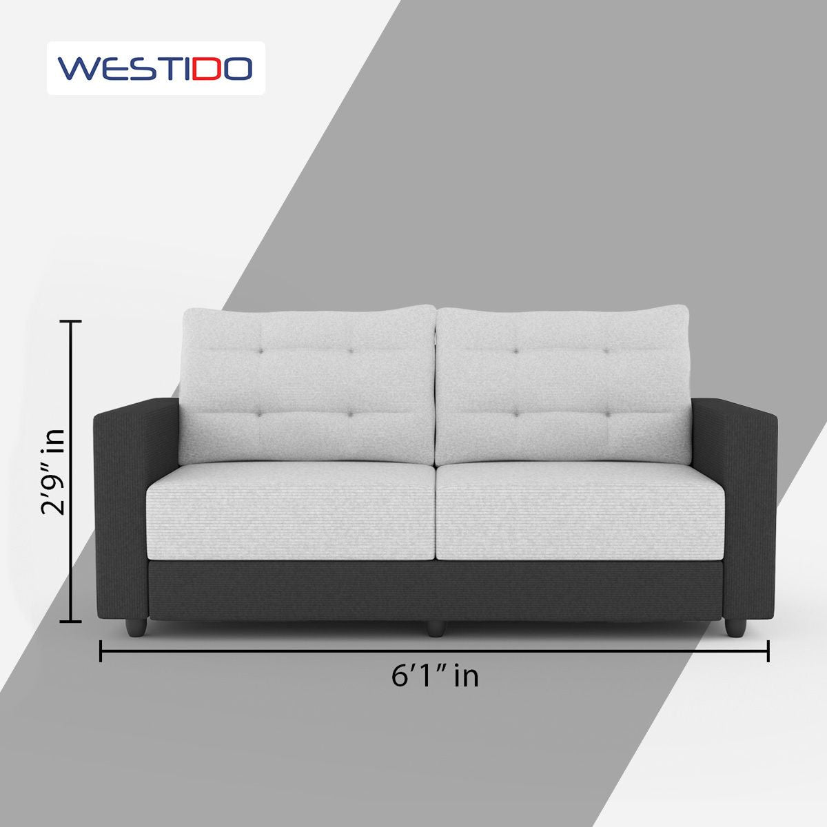 WESTIDO Fabric 3 Seater  Sofa (Finish Color - Black, DIY(Do-It-Yourself))