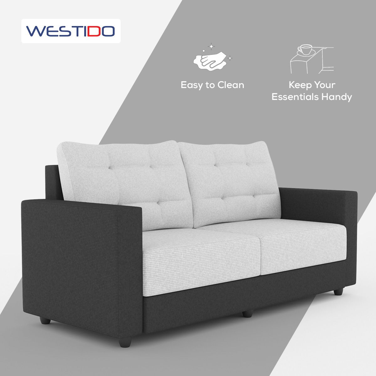 WESTIDO Fabric 3 Seater  Sofa (Finish Color - Black, DIY(Do-It-Yourself))