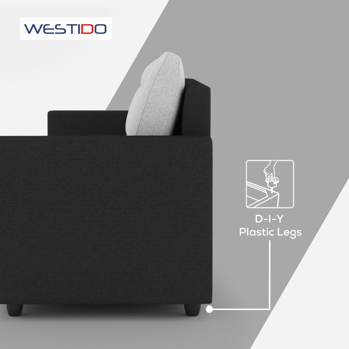 WESTIDO Fabric 3 Seater  Sofa (Finish Color - Black, DIY(Do-It-Yourself))