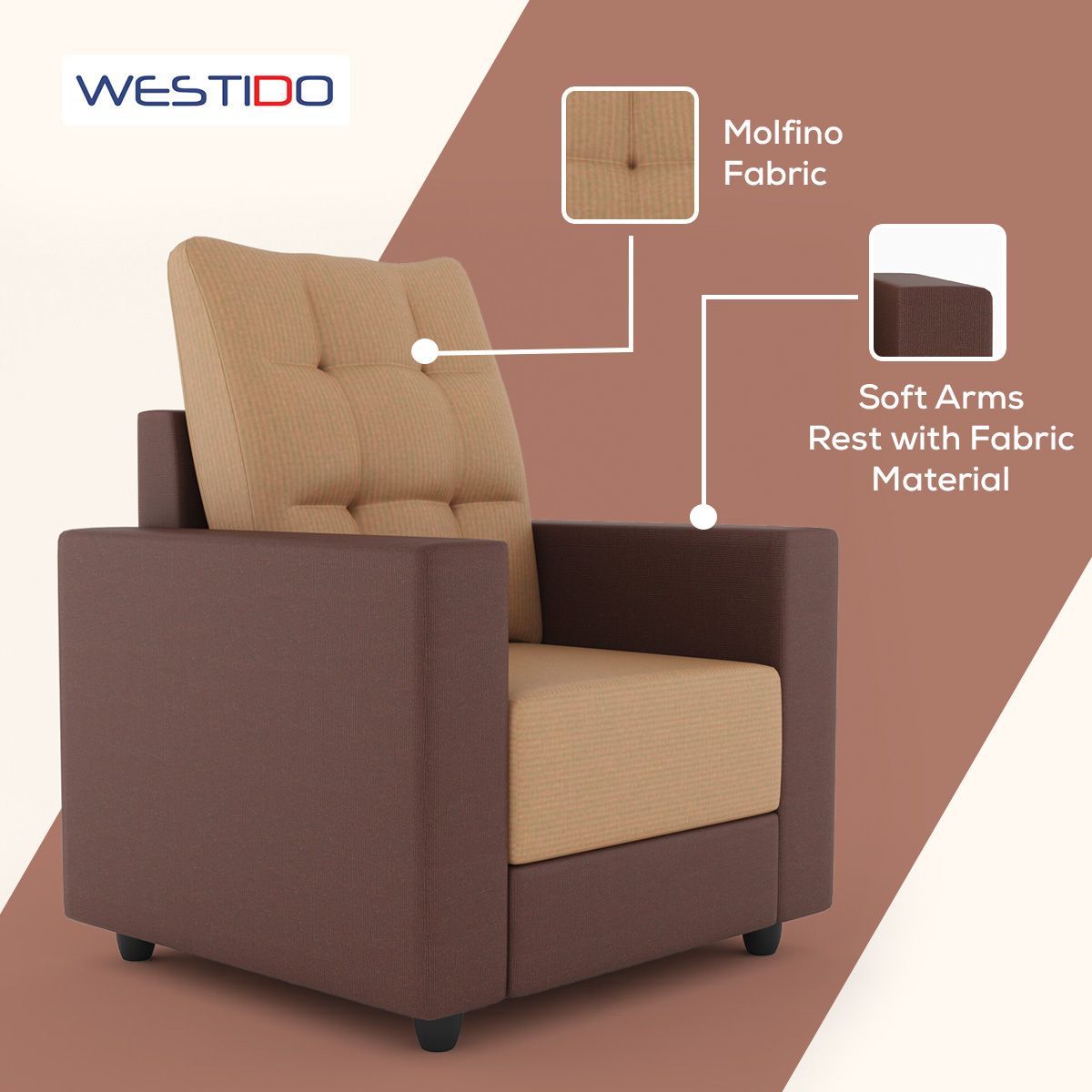 WESTIDO Fabric 1 Seater  Sofa (Finish Color - Brown, DIY(Do-It-Yourself))