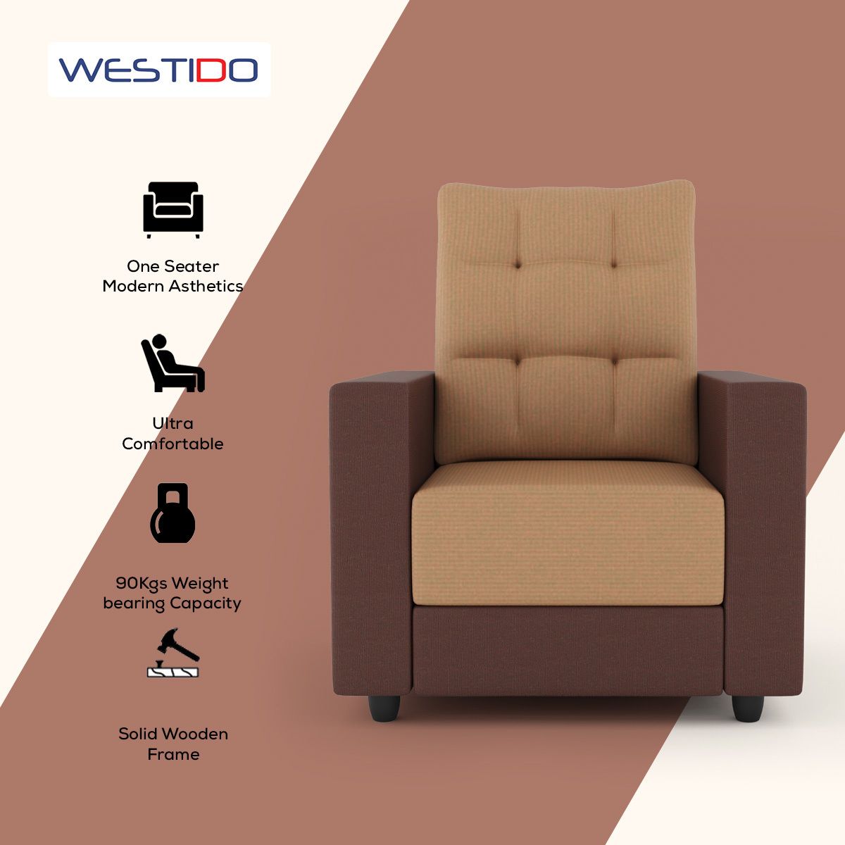 WESTIDO Fabric 1 Seater  Sofa (Finish Color - Brown, DIY(Do-It-Yourself))