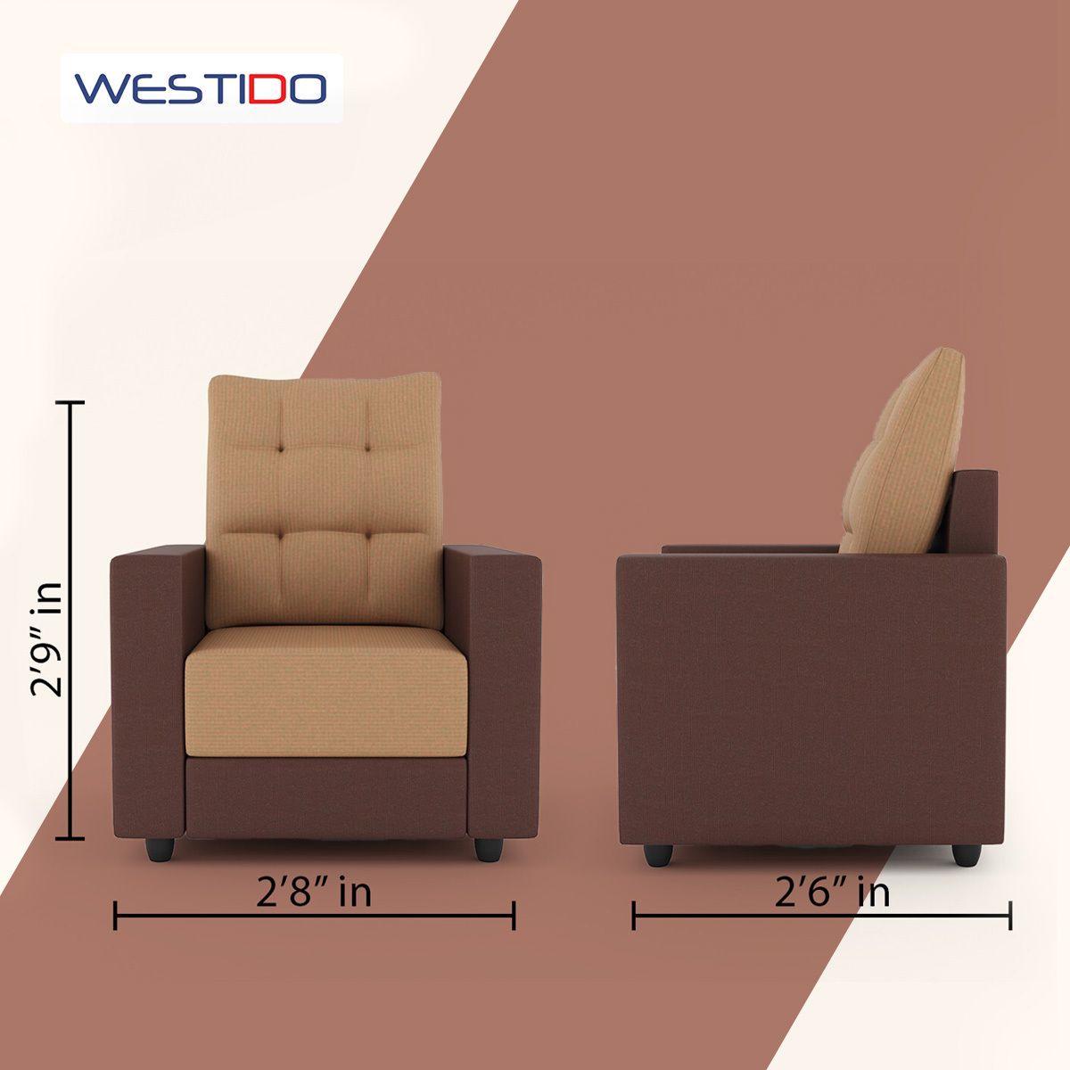 WESTIDO Fabric 1 Seater  Sofa (Finish Color - Brown, DIY(Do-It-Yourself))