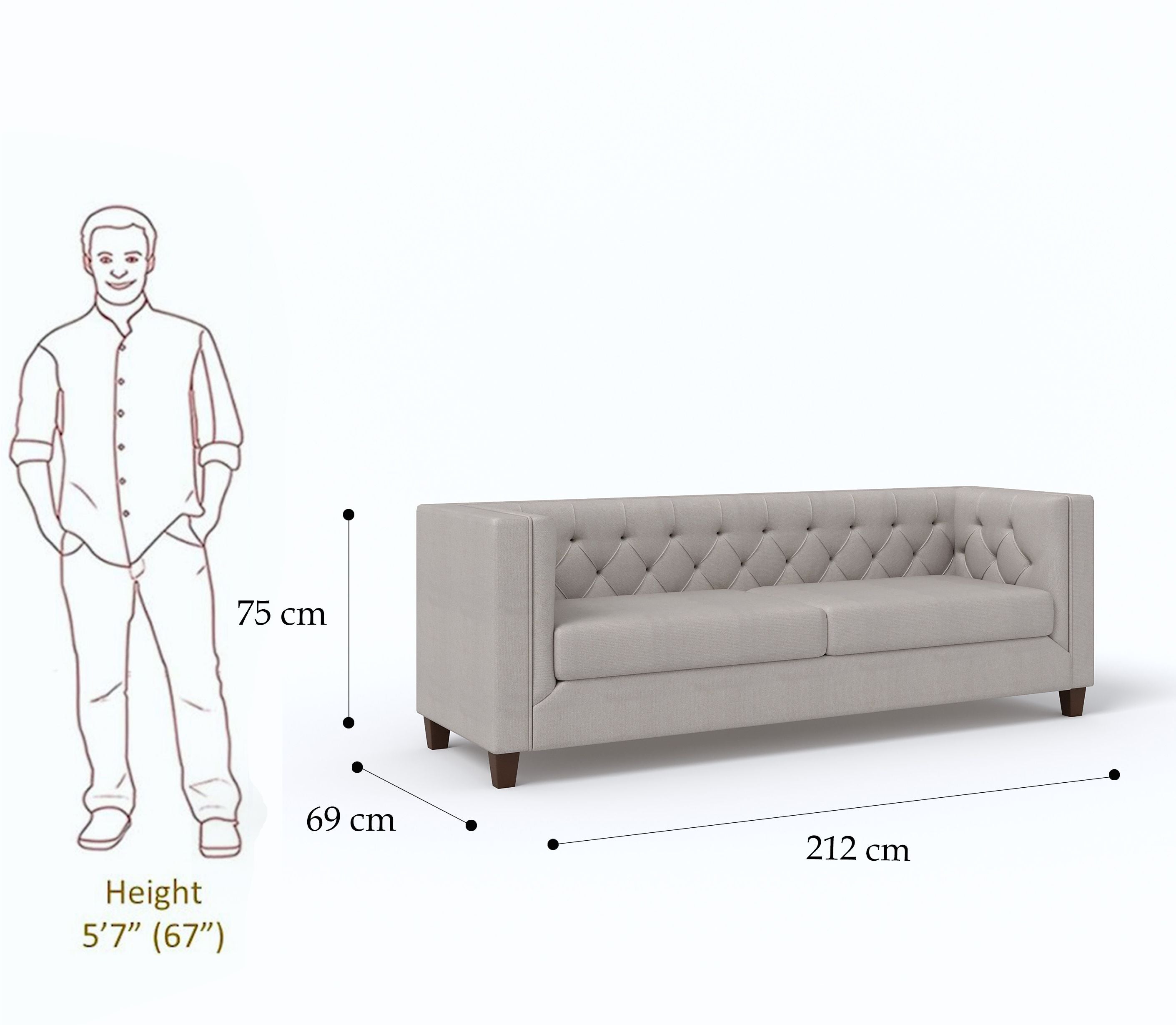 WESTIDO Berat Fabric 3 Seater  Sofa (Finish Color - GREY, DIY(Do-It-Yourself))