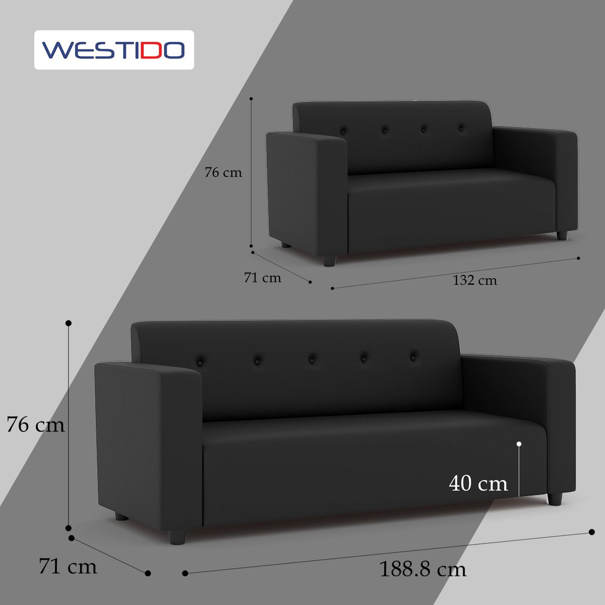 WESTIDO Leatherette 5 Seater  Sofa (Finish Color - Black, DIY(Do-It-Yourself))