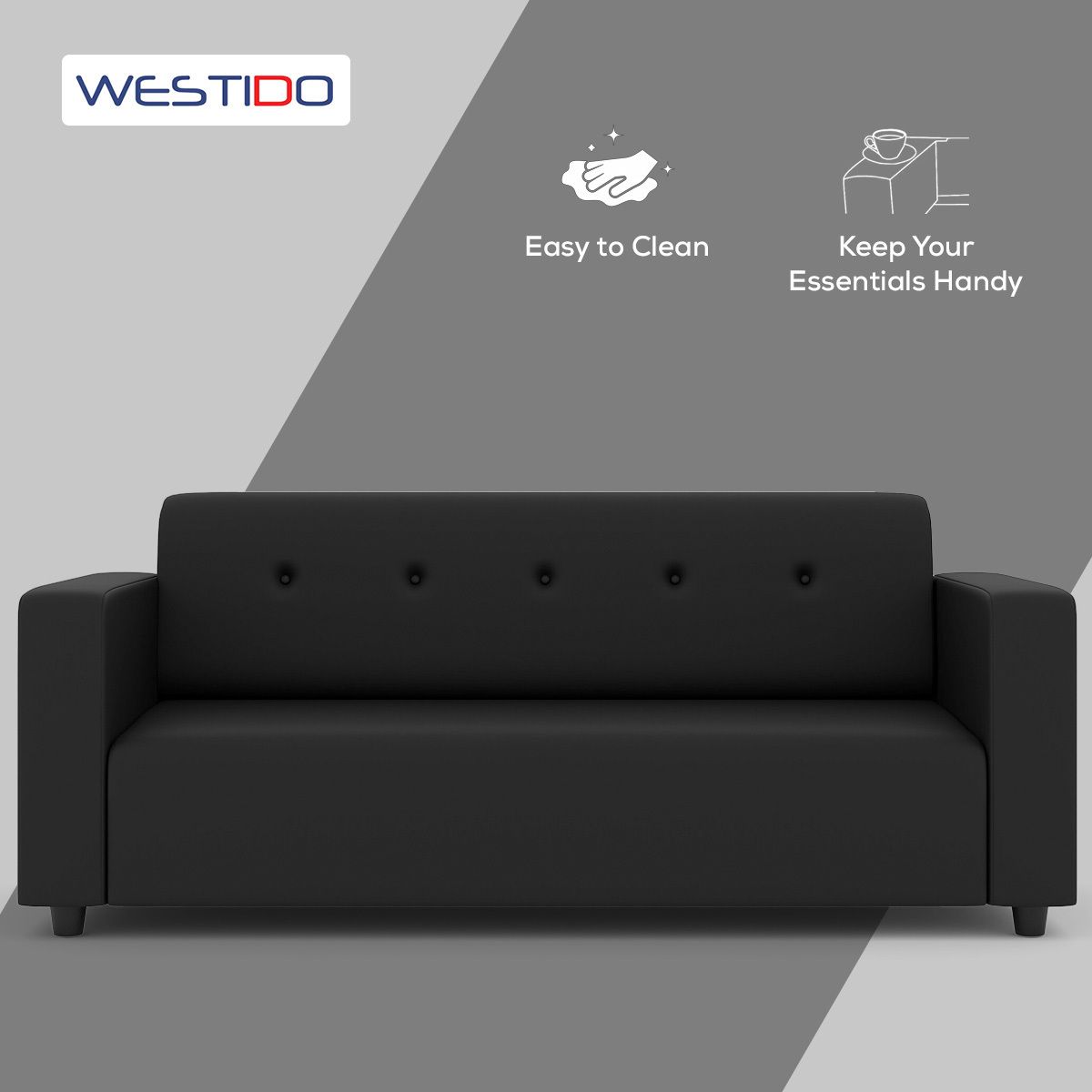 WESTIDO Leatherette 5 Seater  Sofa (Finish Color - Black, DIY(Do-It-Yourself))