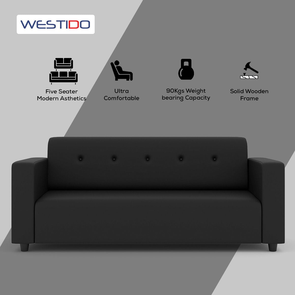 WESTIDO Leatherette 5 Seater  Sofa (Finish Color - Black, DIY(Do-It-Yourself))