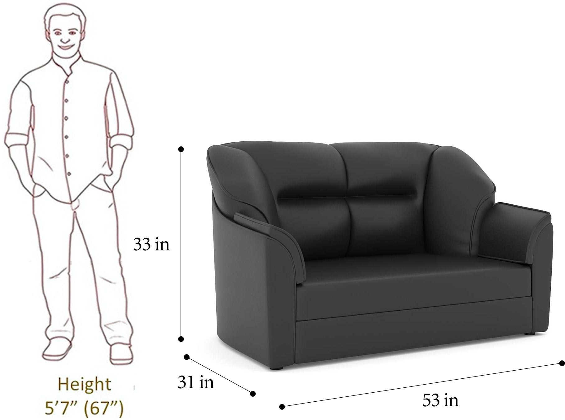 WESTIDO Cyrus Series Leatherette 2 Seater  Sofa (Finish Color - Black, DIY(Do-It-Yourself))