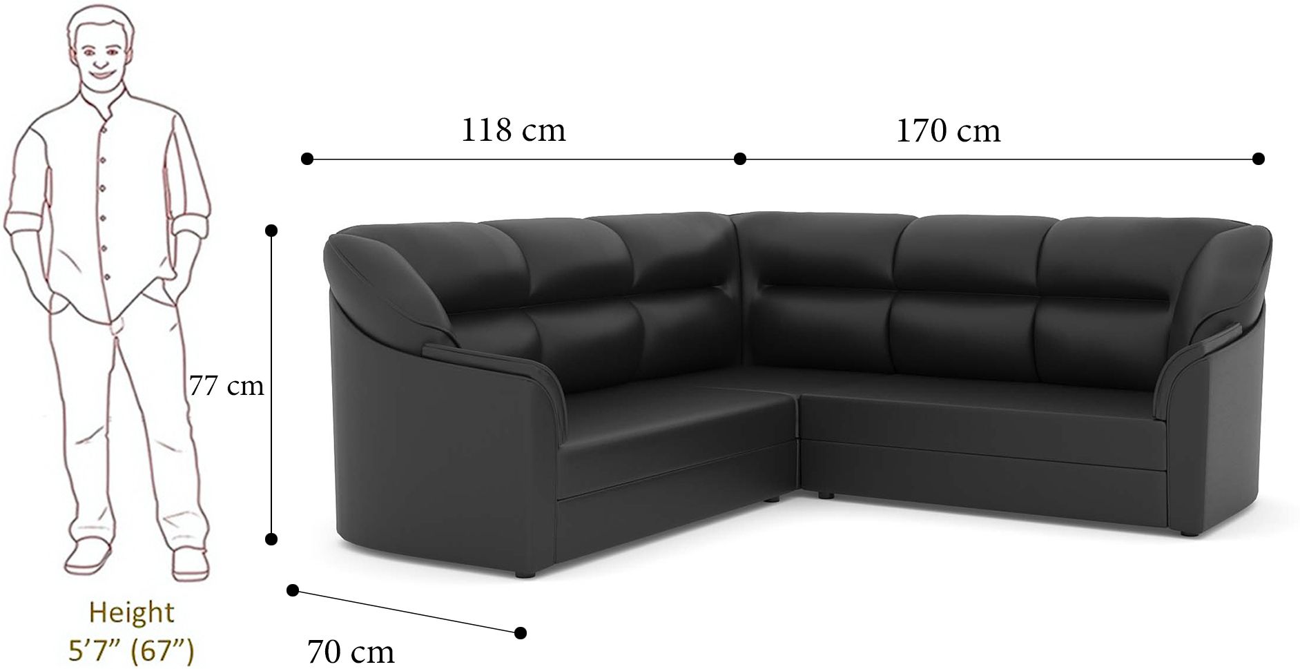 WESTIDO Cyrus Series Leatherette 5 Seater  Sofa (Finish Color - Black, DIY(Do-It-Yourself))