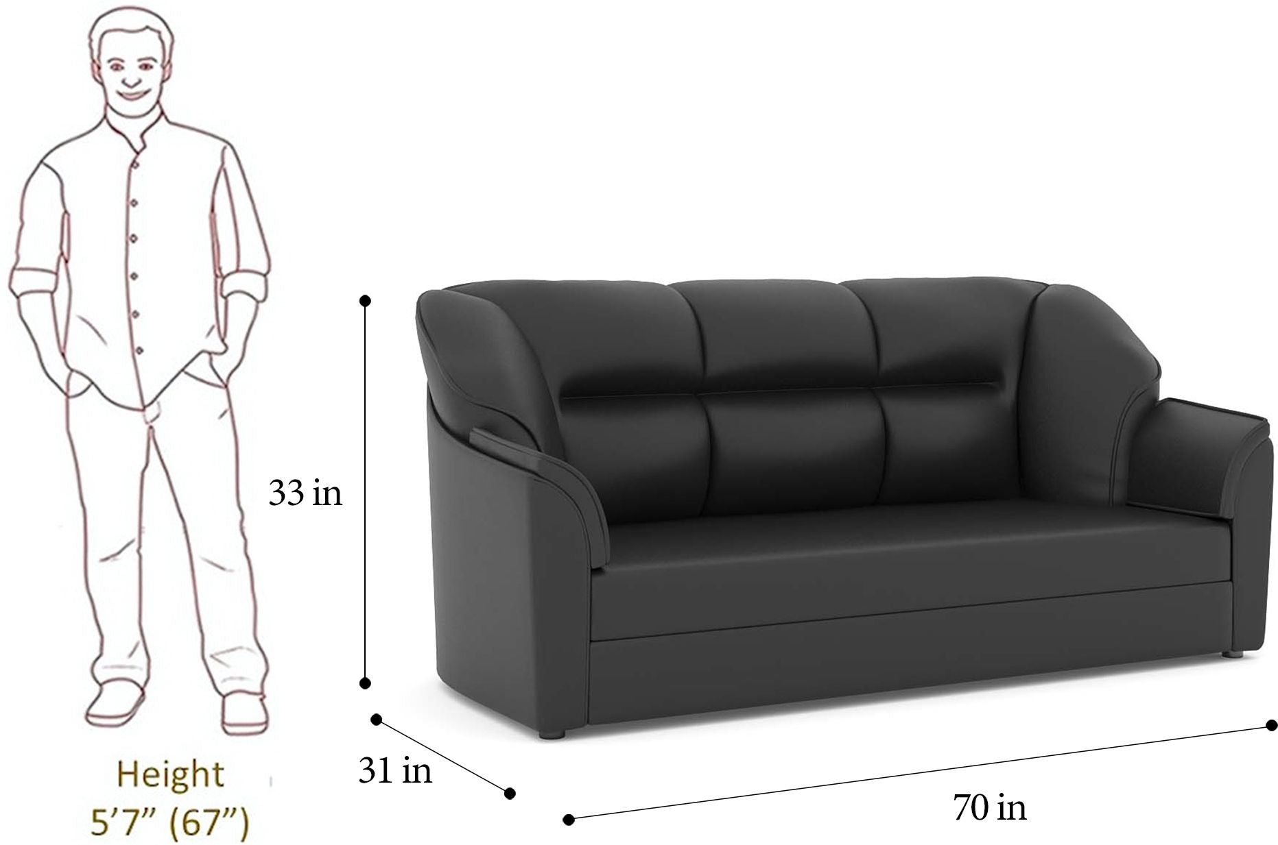 WESTIDO 3+2 Cyrus Series Leatherette 5 Seater  Sofa (Finish Color - Black, DIY(Do-It-Yourself))