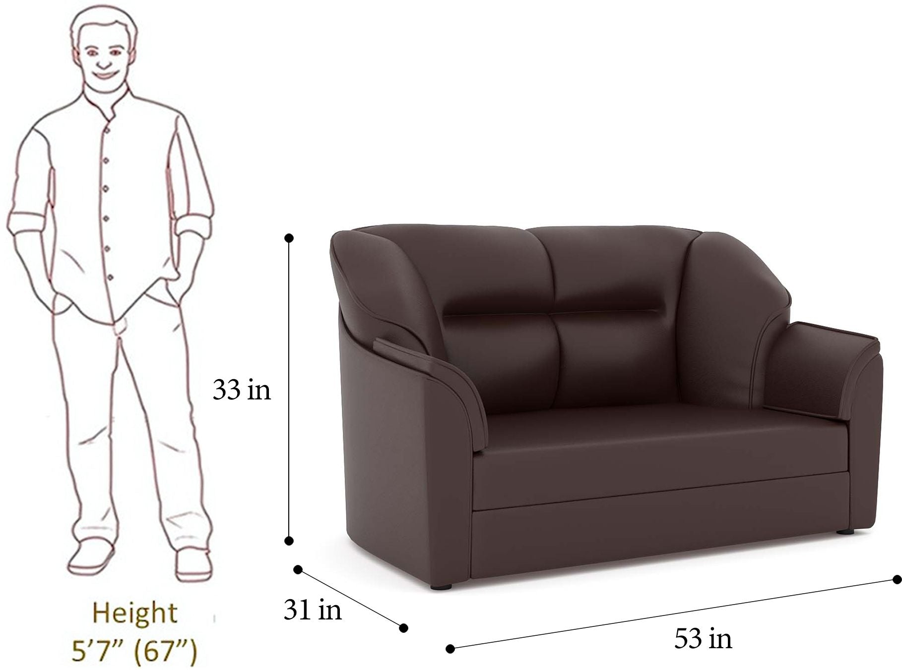 WESTIDO Cyrus Series Leatherette 2 Seater  Sofa (Finish Color - Brown, DIY(Do-It-Yourself))