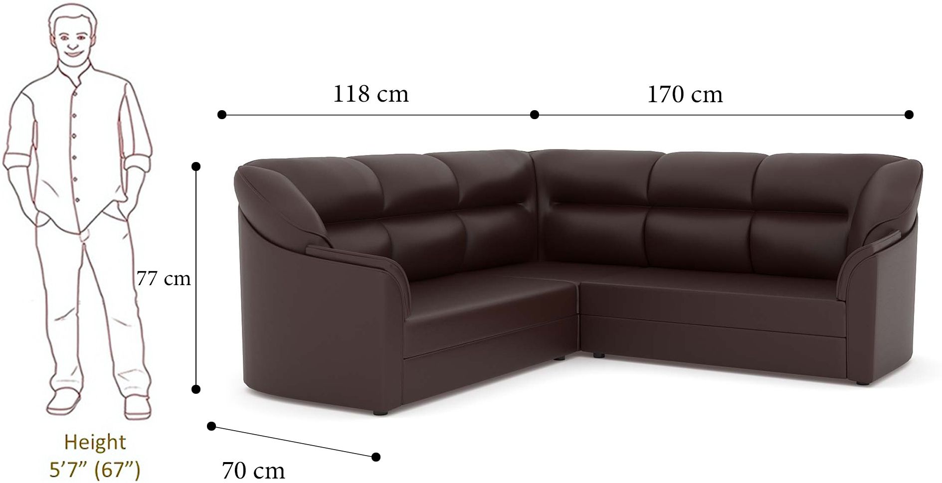 WESTIDO Leatherette 5 Seater  Sofa (Finish Color - BROWN, DIY(Do-It-Yourself))