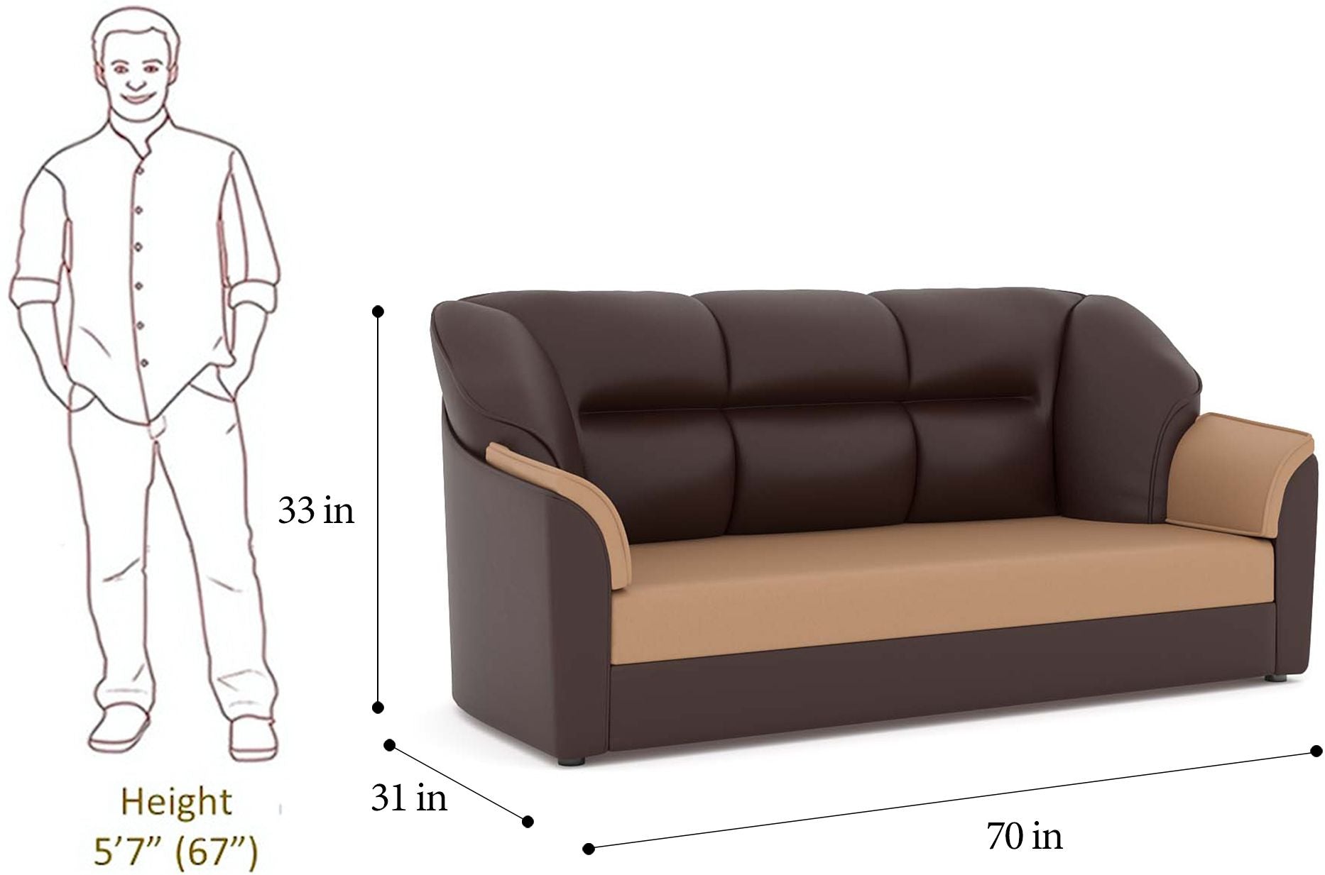 Cream Brown Upholstered 3 + 1 + 1 Sofa by Westido