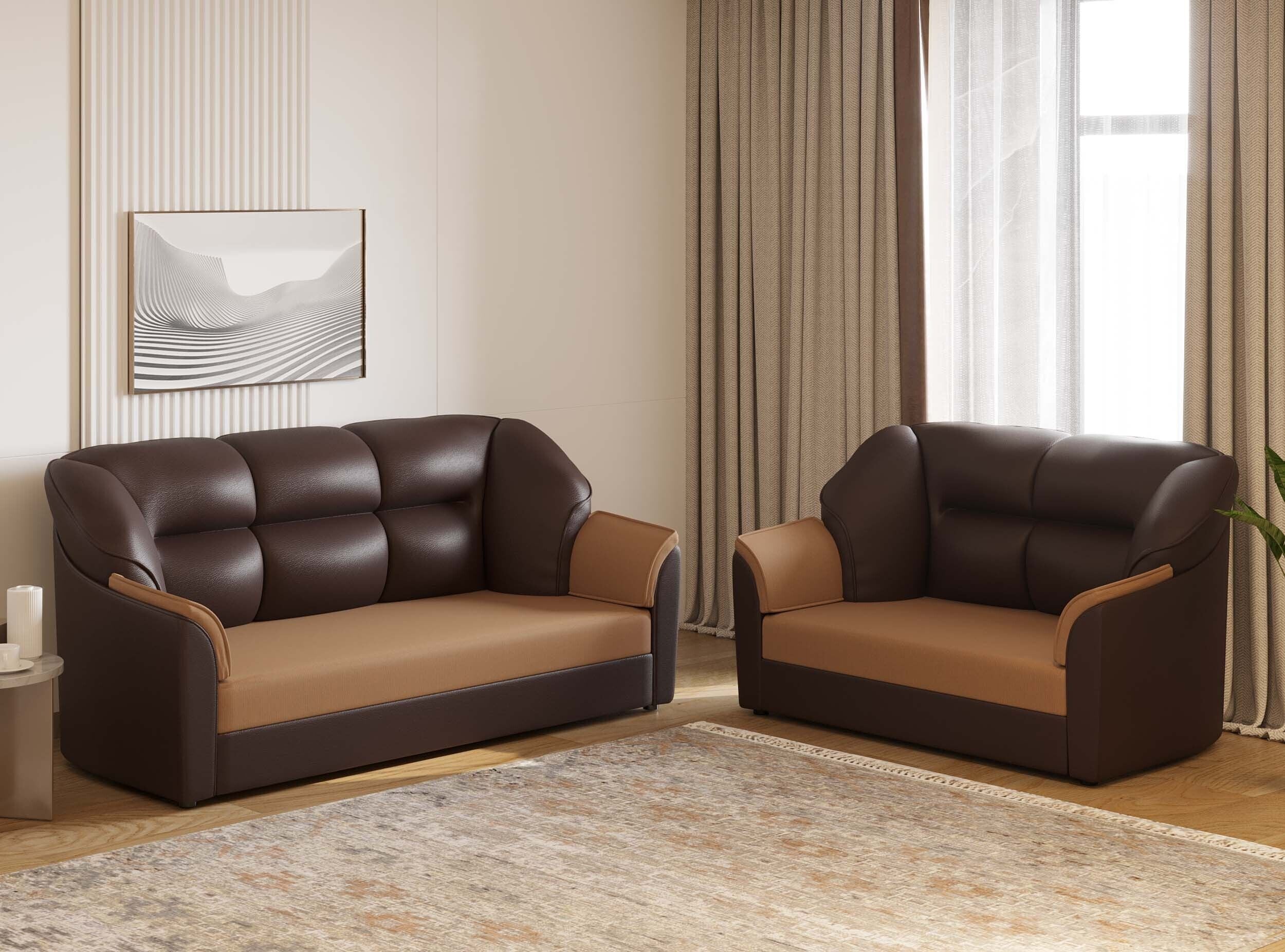 Cream Brown Upholstered 3 + 1 + 1 Sofa by Westido