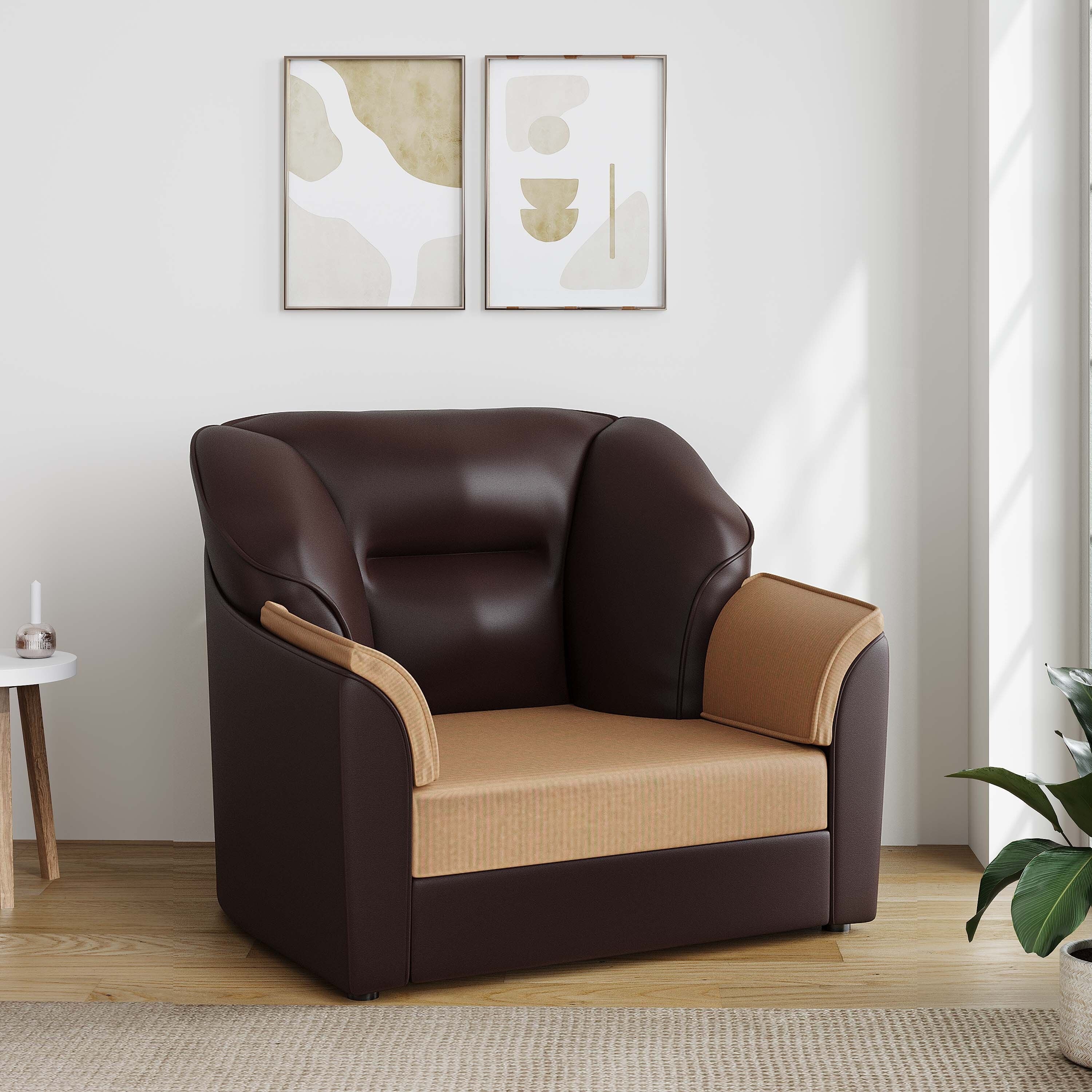 WESTIDO Leatherette 1 Seater  Sofa (Finish Color - Cream Brown, DIY(Do-It-Yourself))