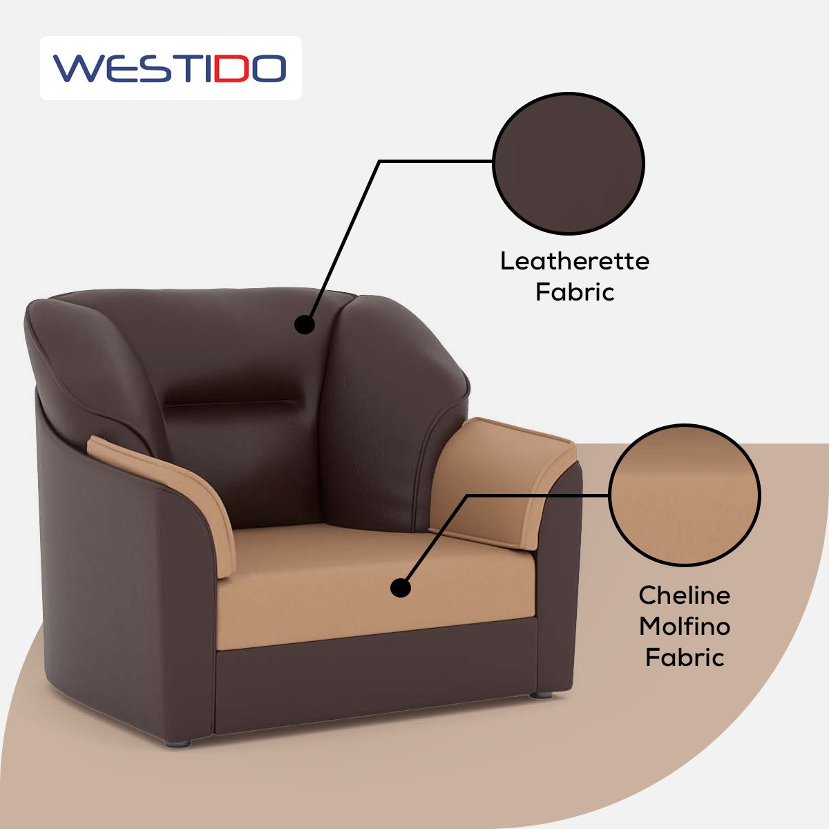 WESTIDO Leatherette 1 Seater  Sofa (Finish Color - Cream Brown, DIY(Do-It-Yourself))