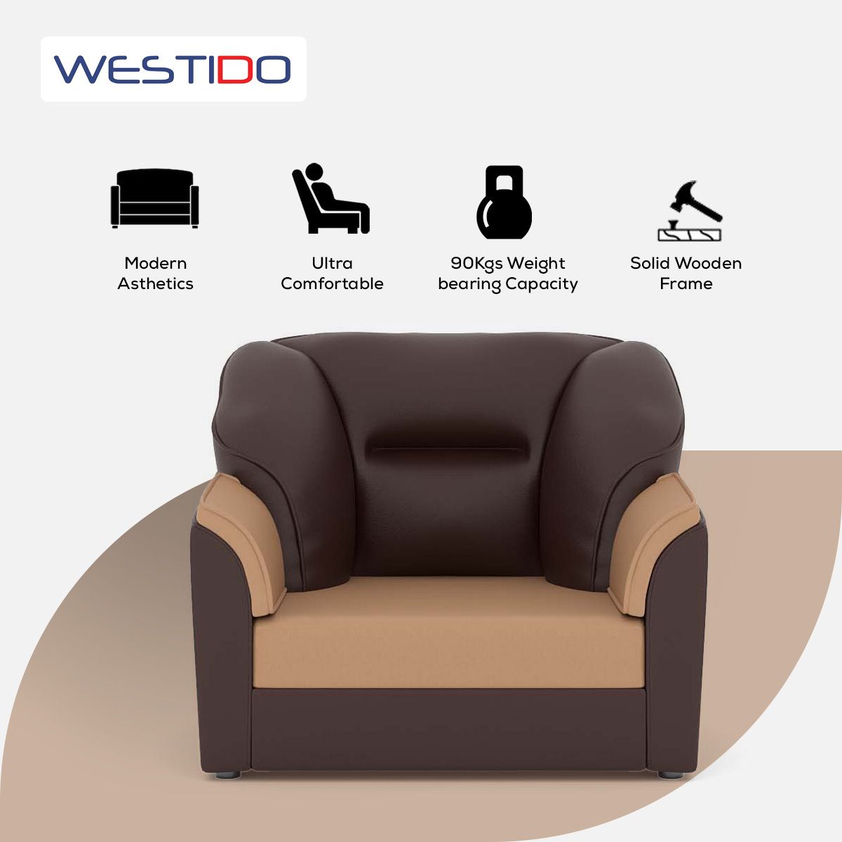 WESTIDO Leatherette 1 Seater  Sofa (Finish Color - Cream Brown, DIY(Do-It-Yourself))