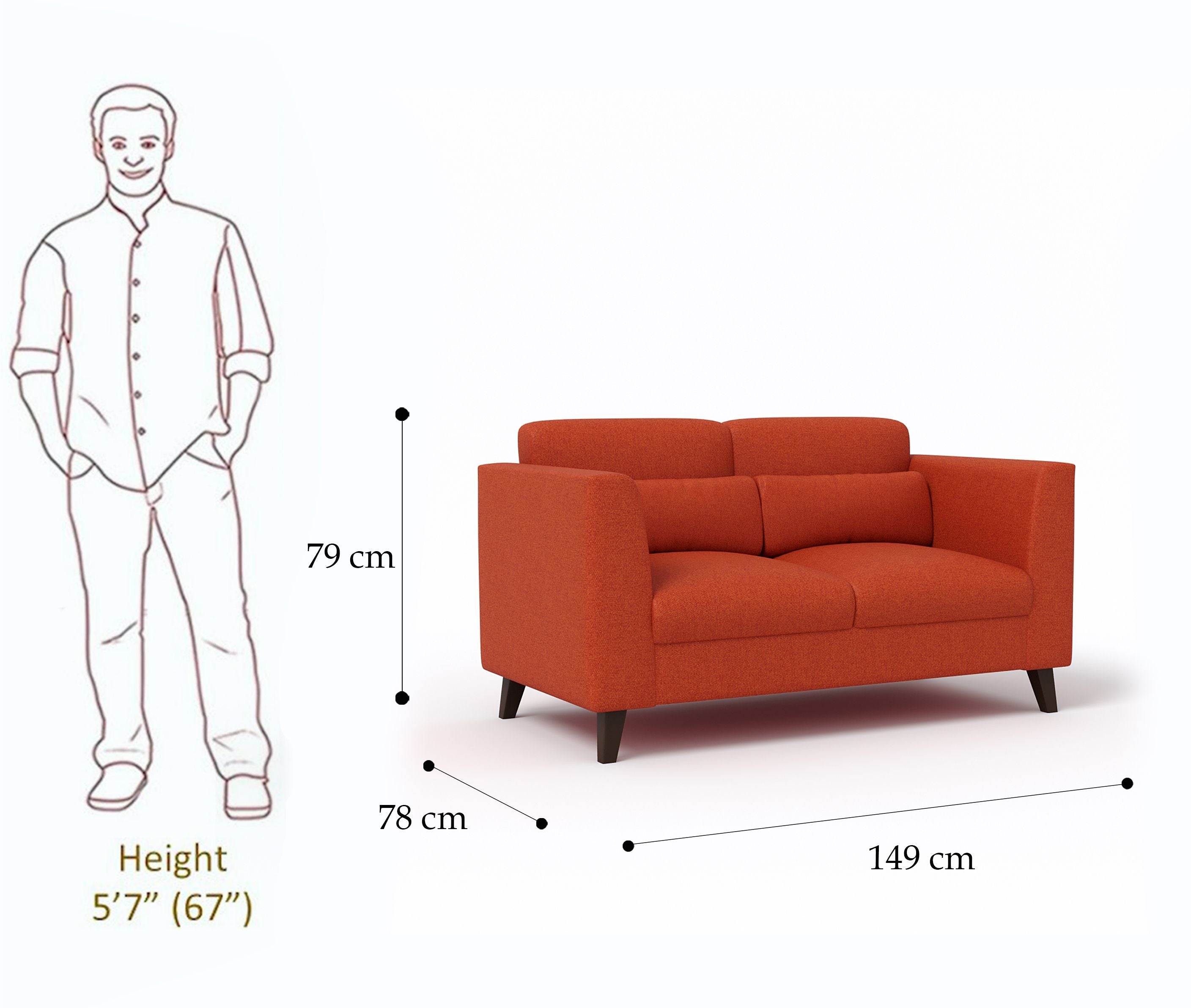 WESTIDO Bellona Fabric 2 Seater  Sofa (Finish Color - ORANGE, DIY(Do-It-Yourself))