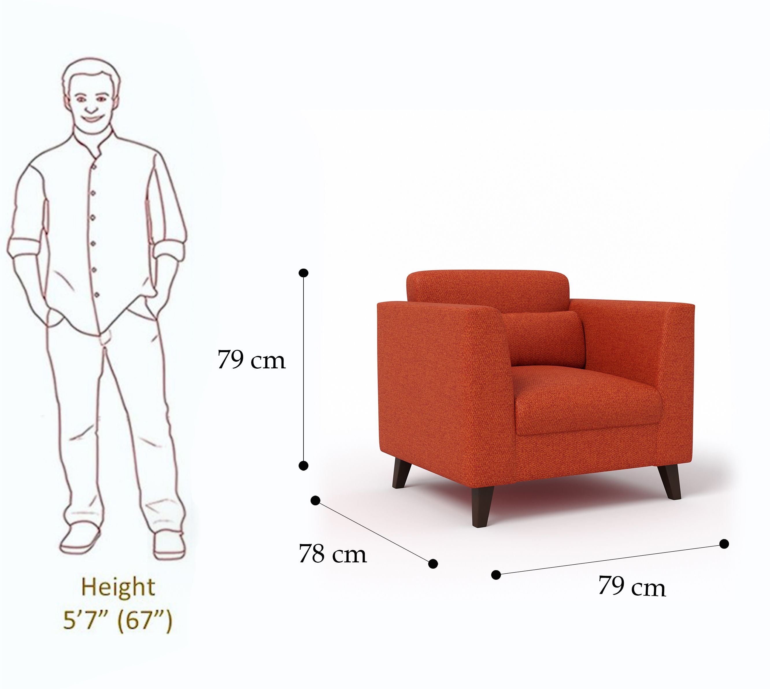 WESTIDO Bellona Fabric 1 Seater  Sofa (Finish Color - ORANGE, DIY(Do-It-Yourself))