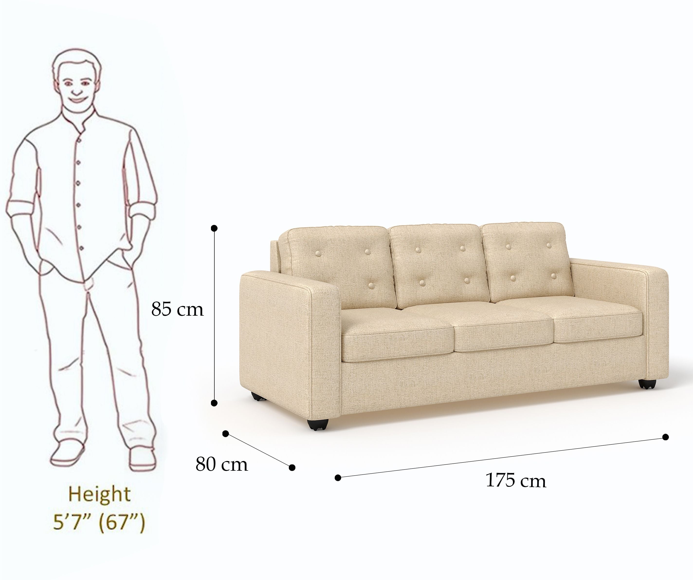 WESTIDO Eymen Fabric 3 Seater  Sofa (Finish Color - CREAM, DIY(Do-It-Yourself))