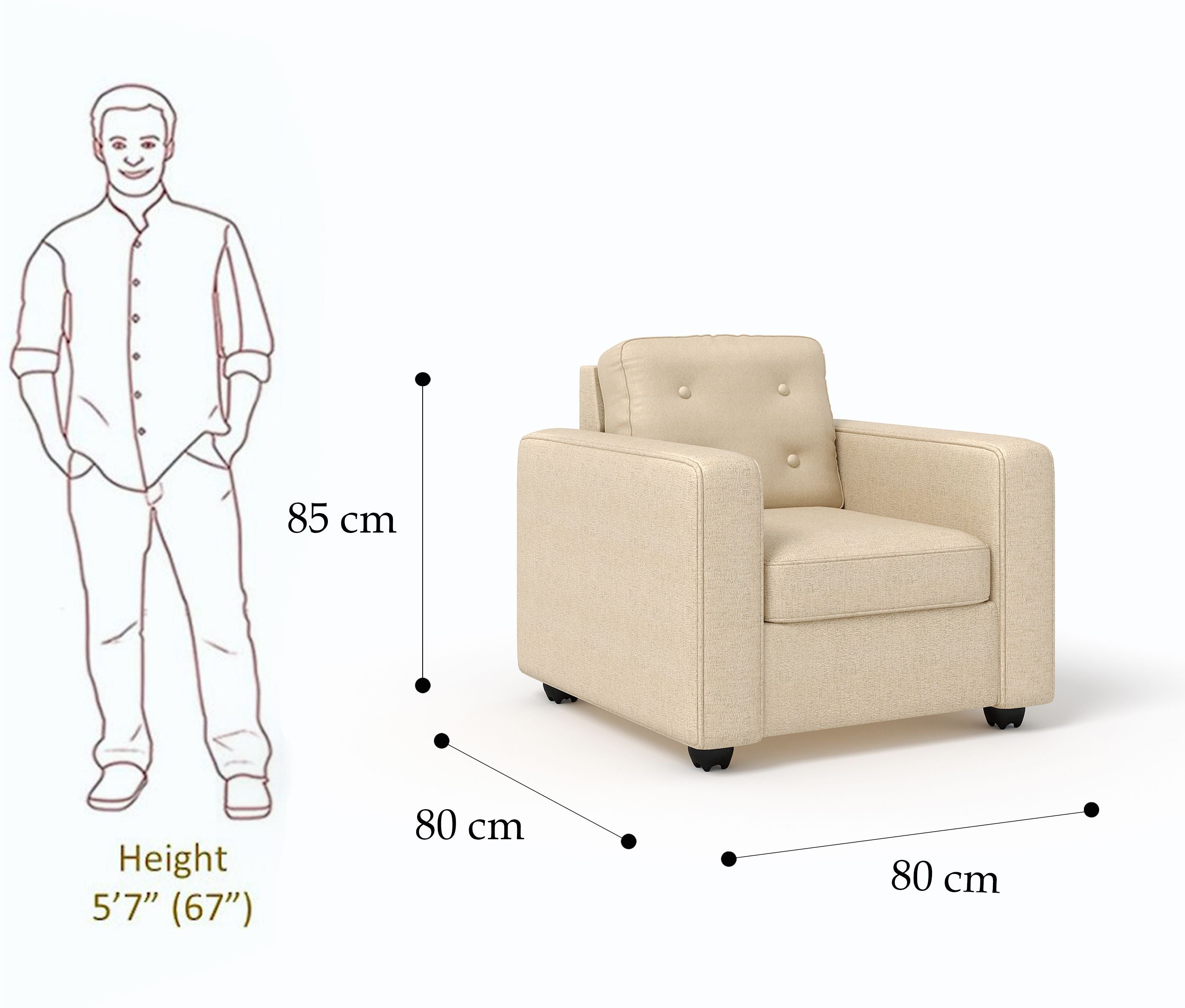 WESTIDO Eymen Fabric 1 Seater  Sofa (Finish Color - CREAM, DIY(Do-It-Yourself))