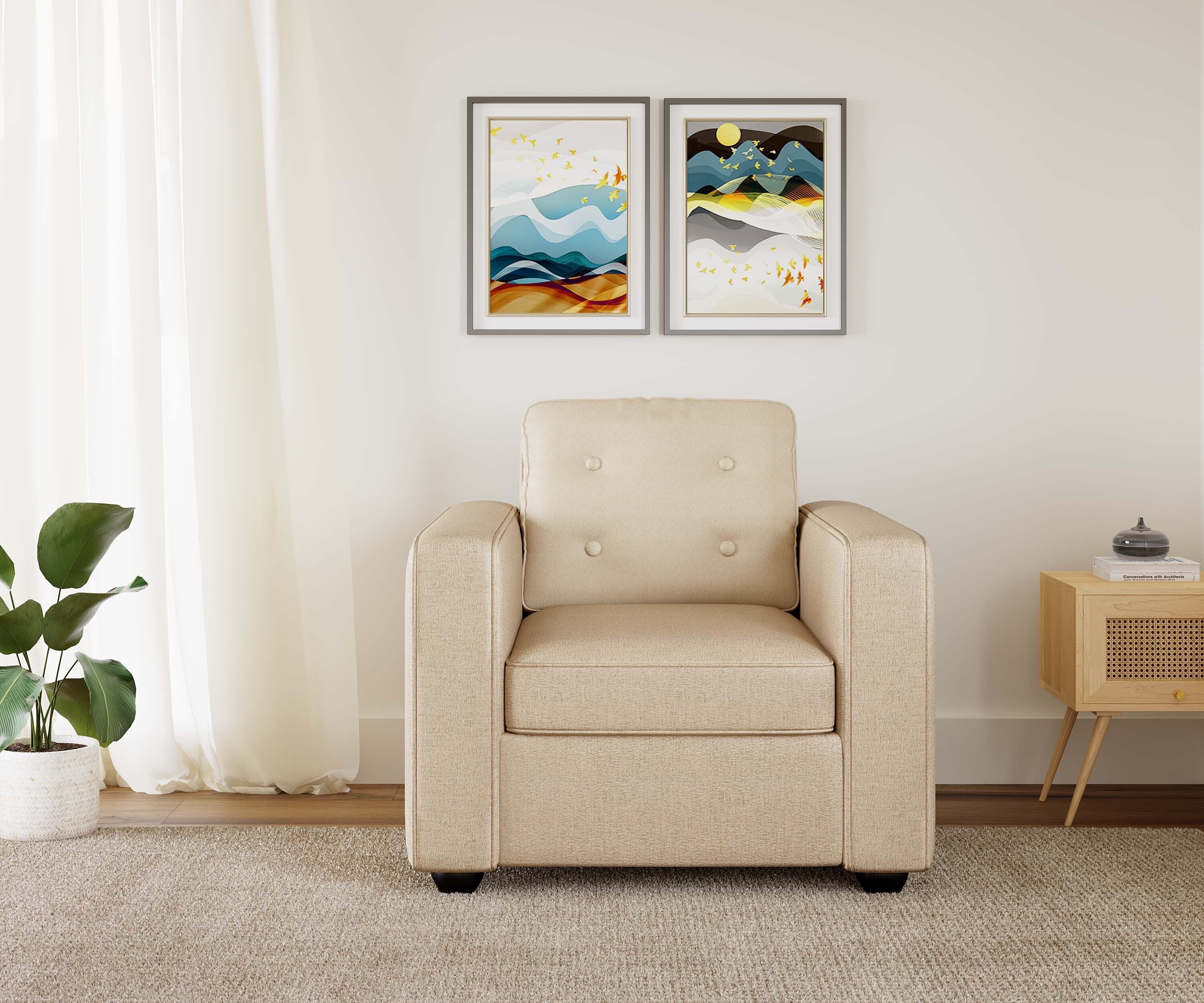 WESTIDO Eymen Fabric 1 Seater  Sofa (Finish Color - CREAM, DIY(Do-It-Yourself))