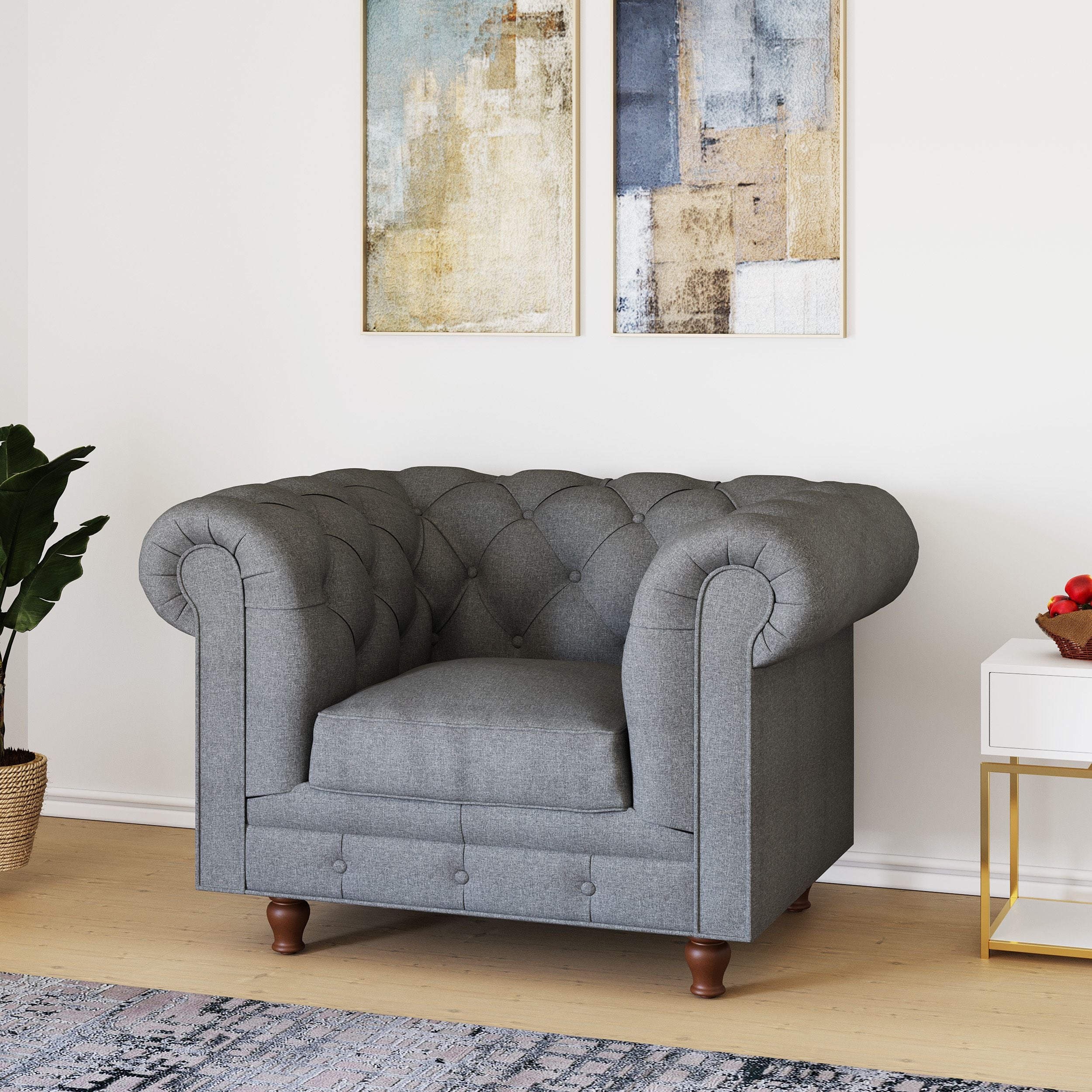 WESTIDO Adem Fabric 1 Seater  Sofa (Finish Color - GREY, DIY(Do-It-Yourself))
