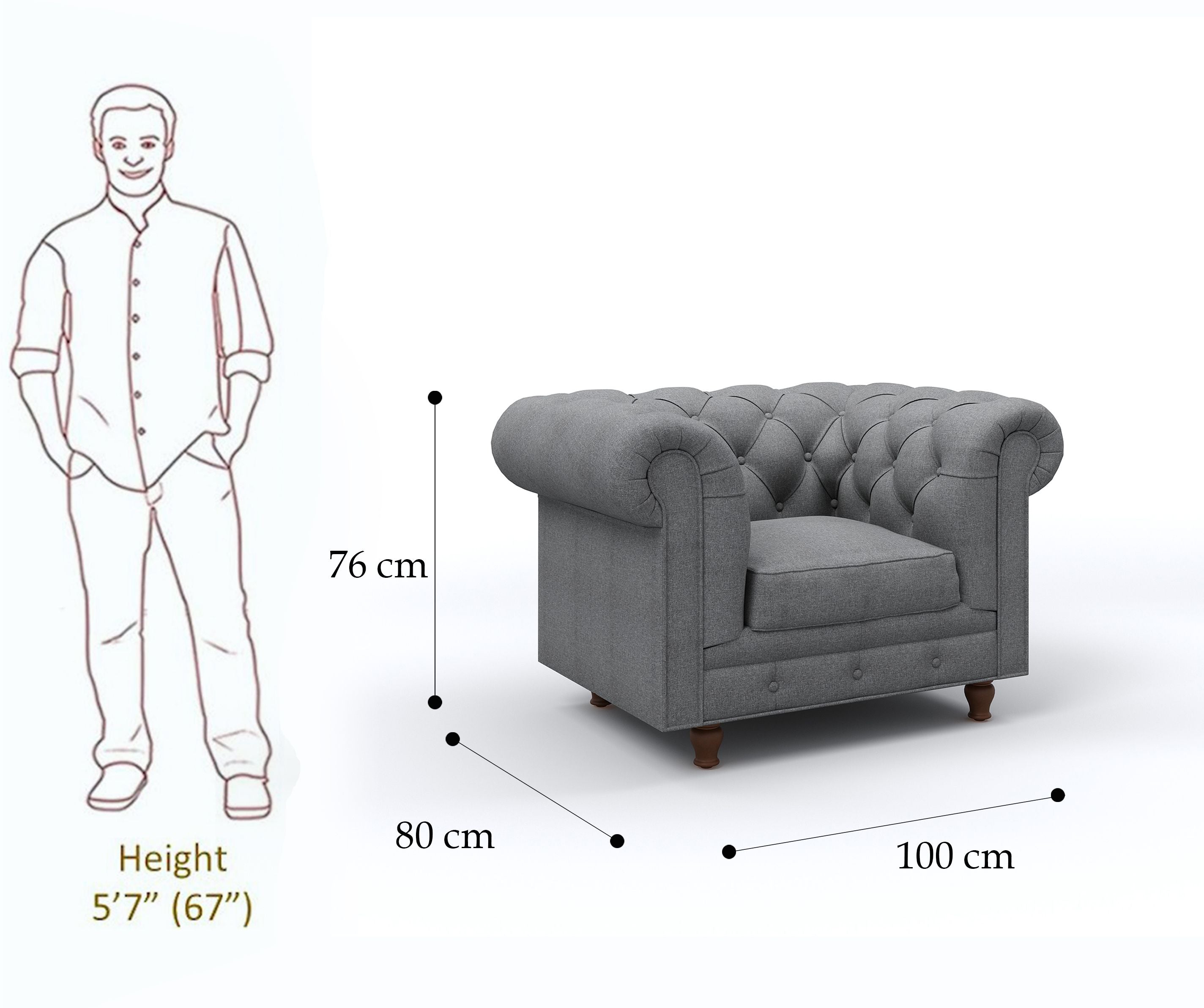 WESTIDO Adem Fabric 1 Seater  Sofa (Finish Color - GREY, DIY(Do-It-Yourself))