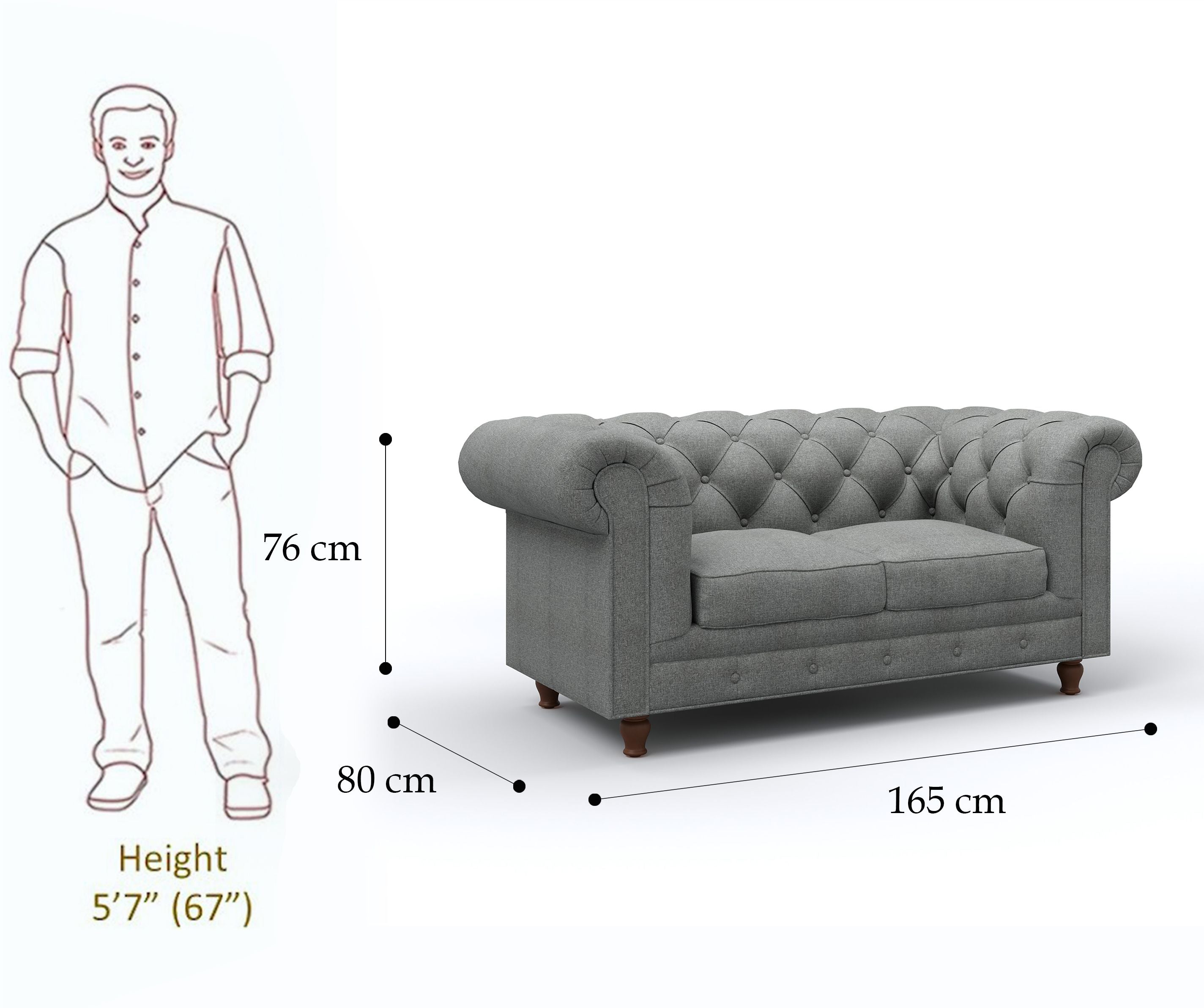 WESTIDO Adem Fabric 2 Seater  Sofa (Finish Color - GREY, DIY(Do-It-Yourself))