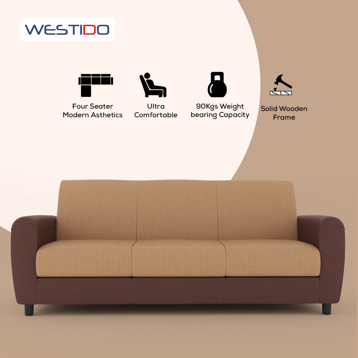 Westido Cream Brown 3 + 1 + 1 Living Room Sofa
