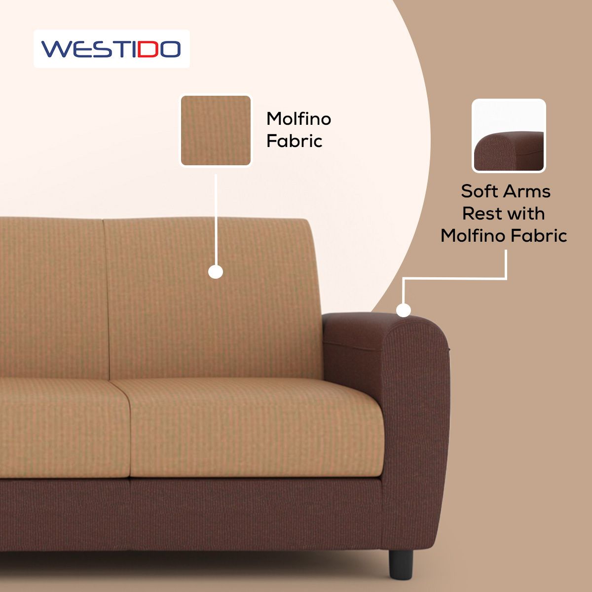 Westido Cream Brown 3 + 1 + 1 Living Room Sofa