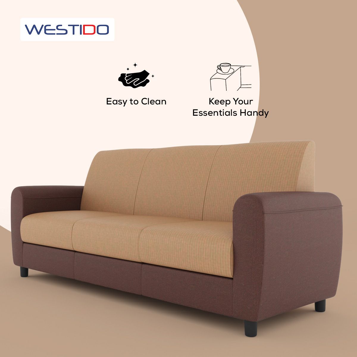 Westido Cream Brown 3 + 1 + 1 Living Room Sofa