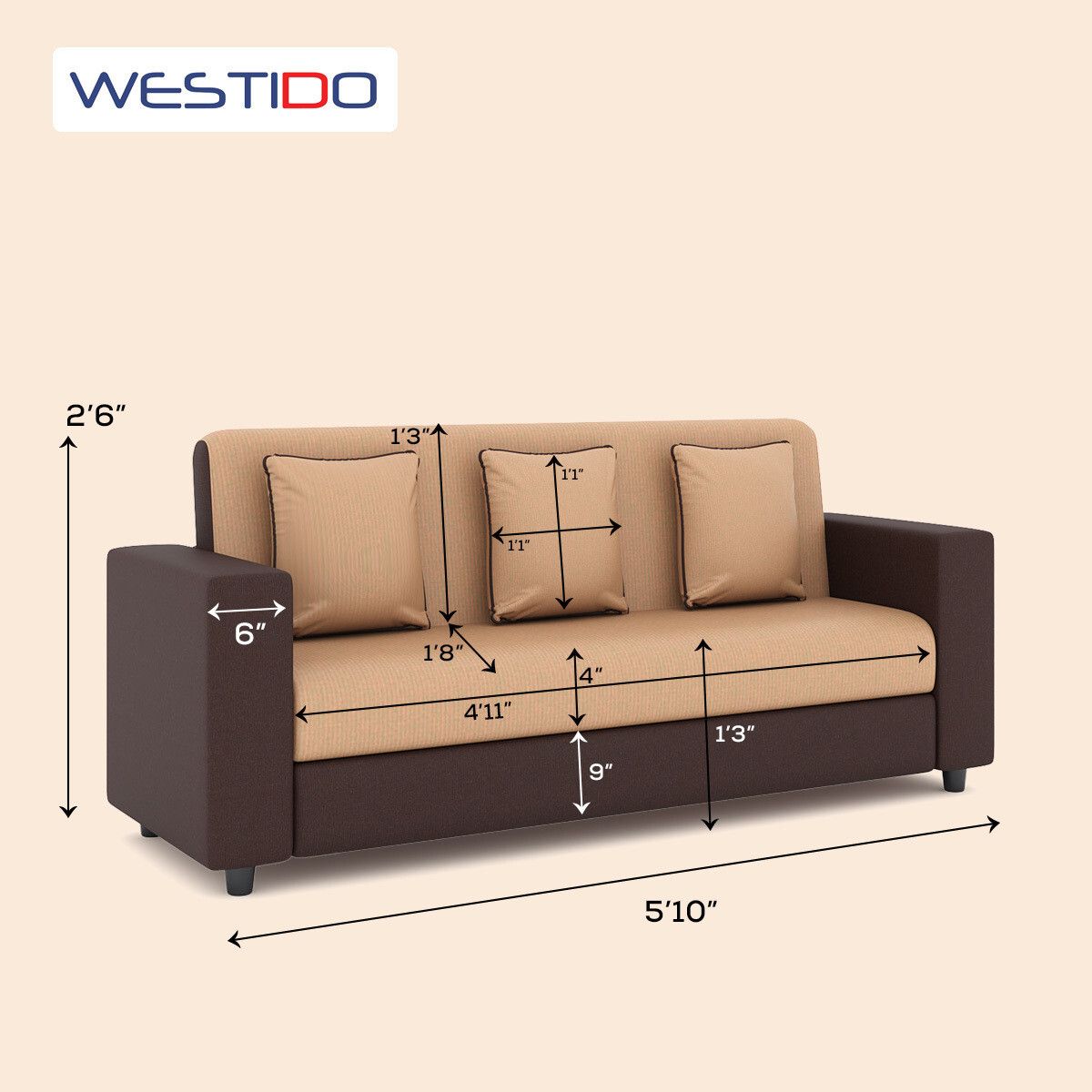 RECLINEX INDIA Cream Brown 3 + 1 + 1 Living Room Sofa