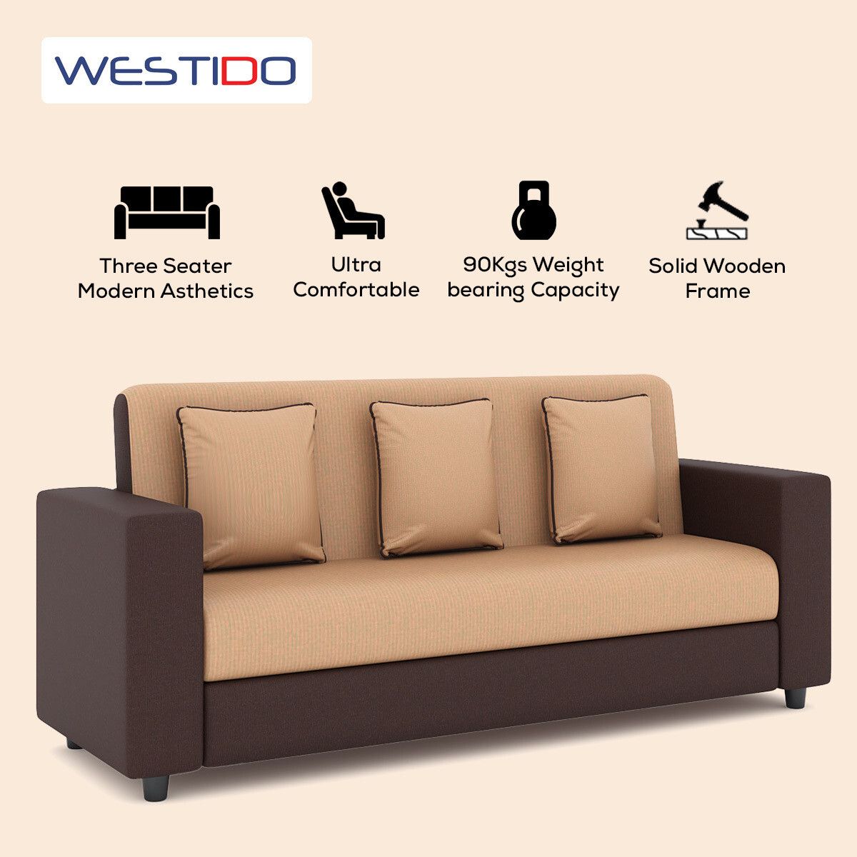 RECLINEX INDIA Cream Brown 3 + 1 + 1 Living Room Sofa