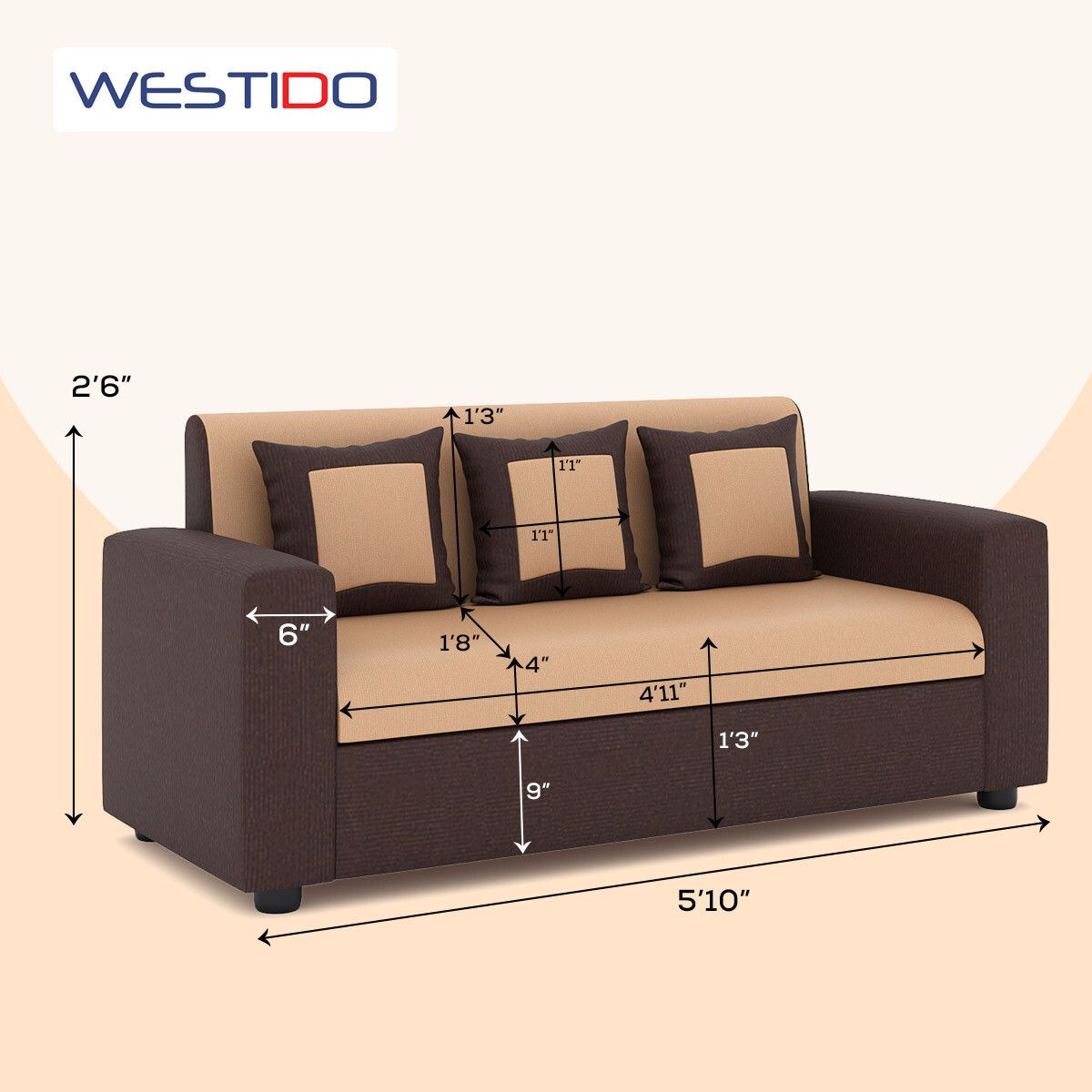 RECLINEX INDIA Modern 3 + 1 + 1 Sofa (Cream Brown)