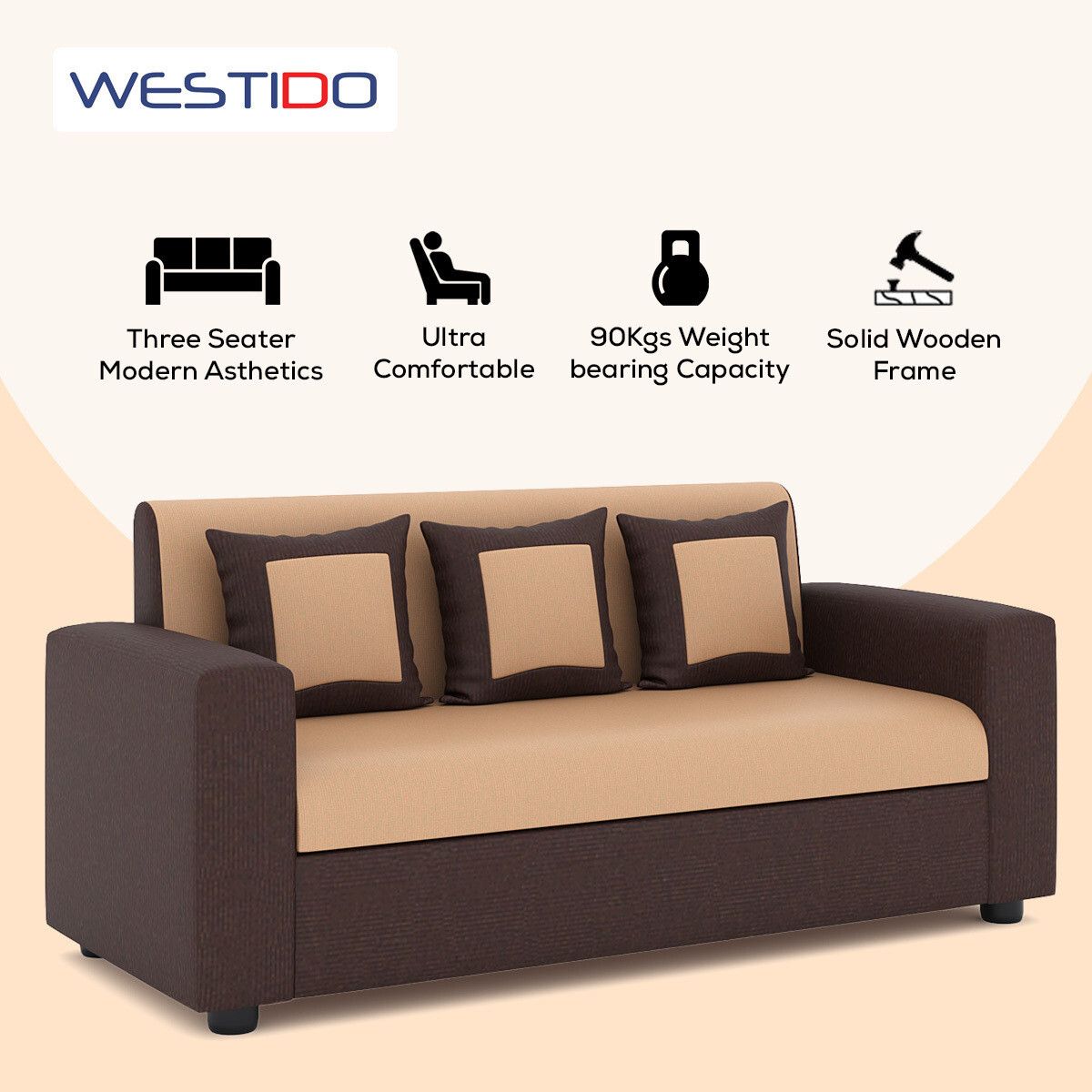 RECLINEX INDIA Modern 3 + 1 + 1 Sofa (Cream Brown)