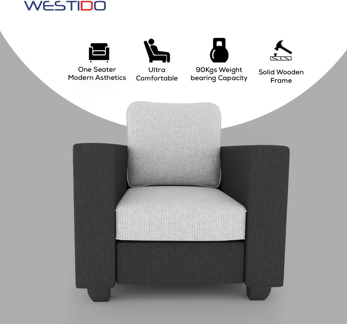 WESTIDO Fabric 1 Seater  Sofa (Finish Color - Black, DIY(Do-It-Yourself))