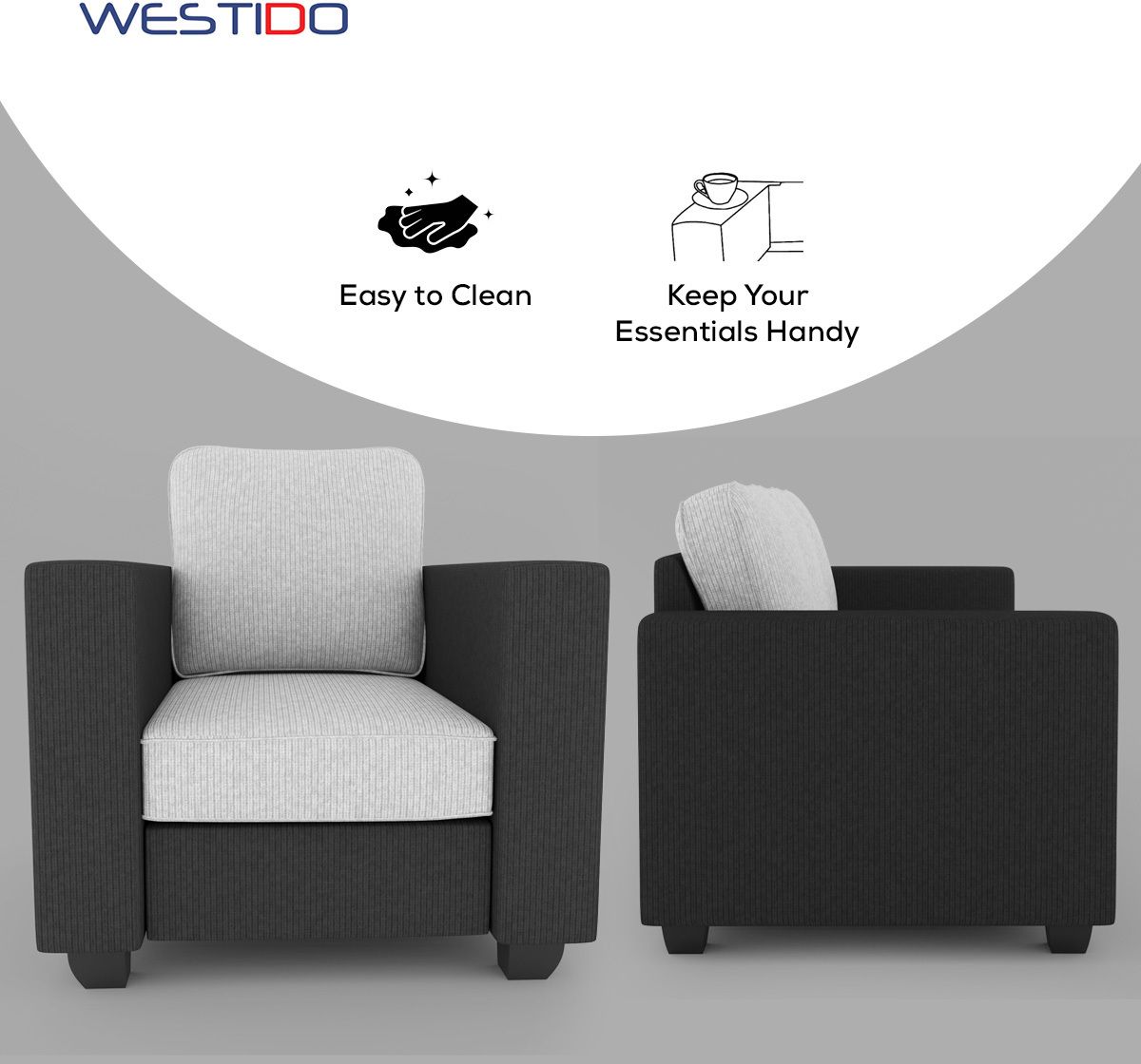WESTIDO Fabric 1 Seater  Sofa (Finish Color - Black, DIY(Do-It-Yourself))