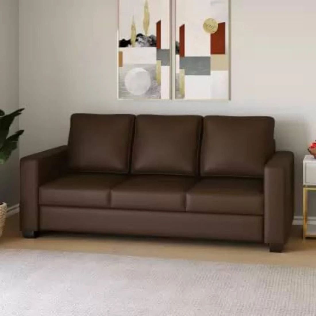 WESTIDO Orlando Leatherette 3 Seater  Sofa (Finish Color - Brown, DIY(Do-It-Yourself))