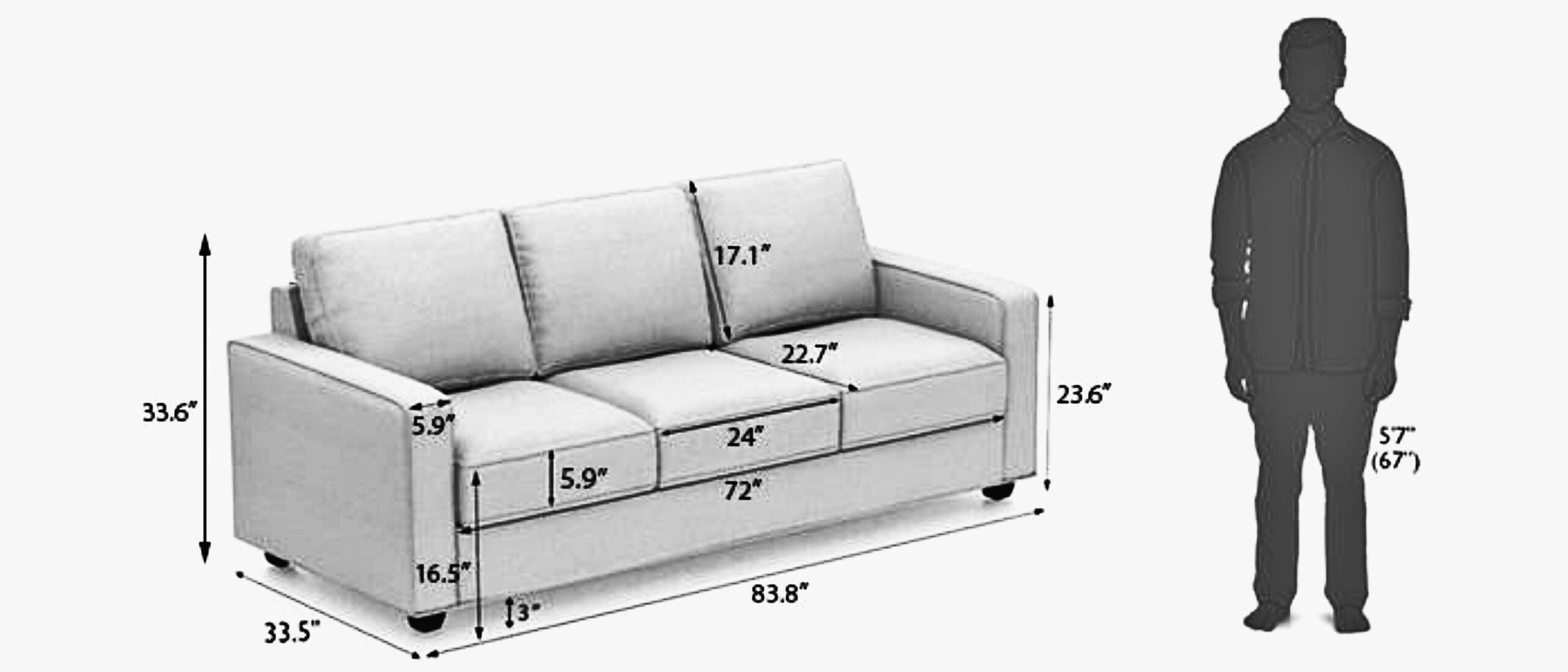 WESTIDO Laibah Fabric 3 Seater  Sofa (Finish Color - Blue, DIY(Do-It-Yourself))