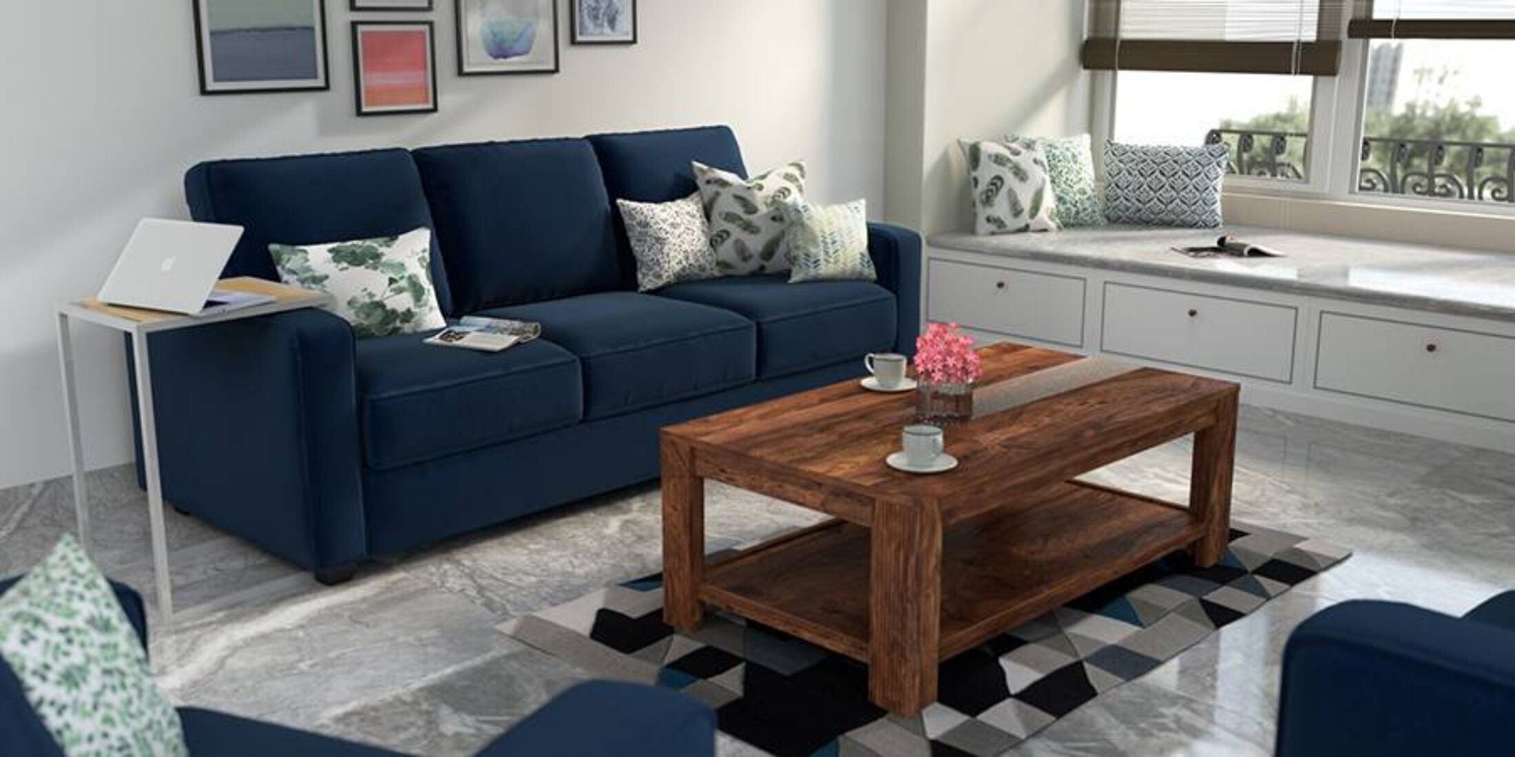 WESTIDO Laibah Fabric 3 Seater  Sofa (Finish Color - Blue, DIY(Do-It-Yourself))