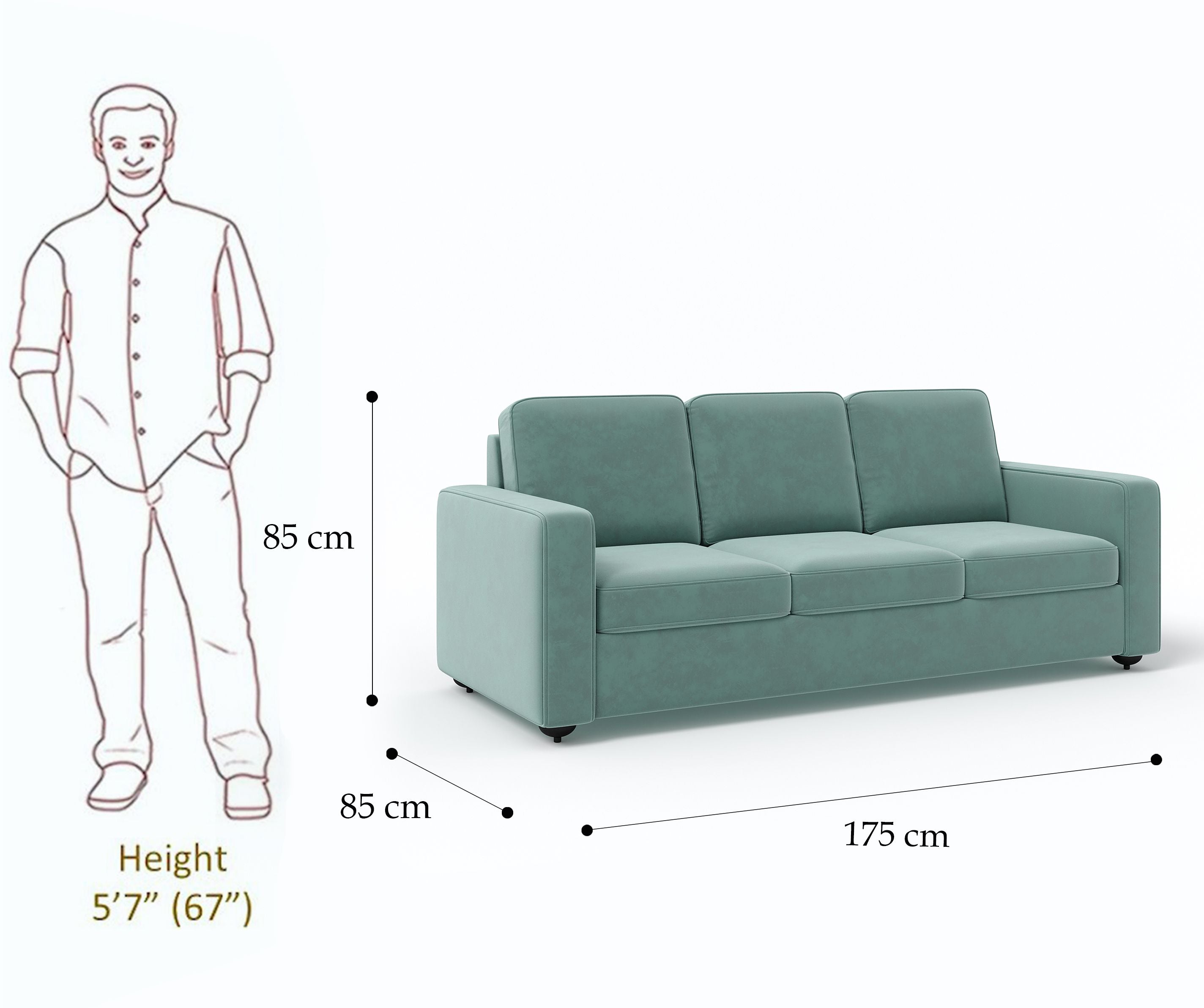 WESTIDO Emre Fabric 3 Seater  Sofa (Finish Color - GREEN, DIY(Do-It-Yourself))