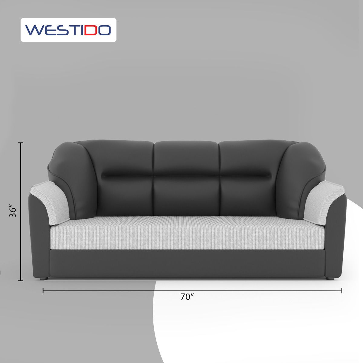 WESTIDO Cyrus Leatherette 3 Seater  Sofa (Finish Color - Black Grey, DIY(Do-It-Yourself))