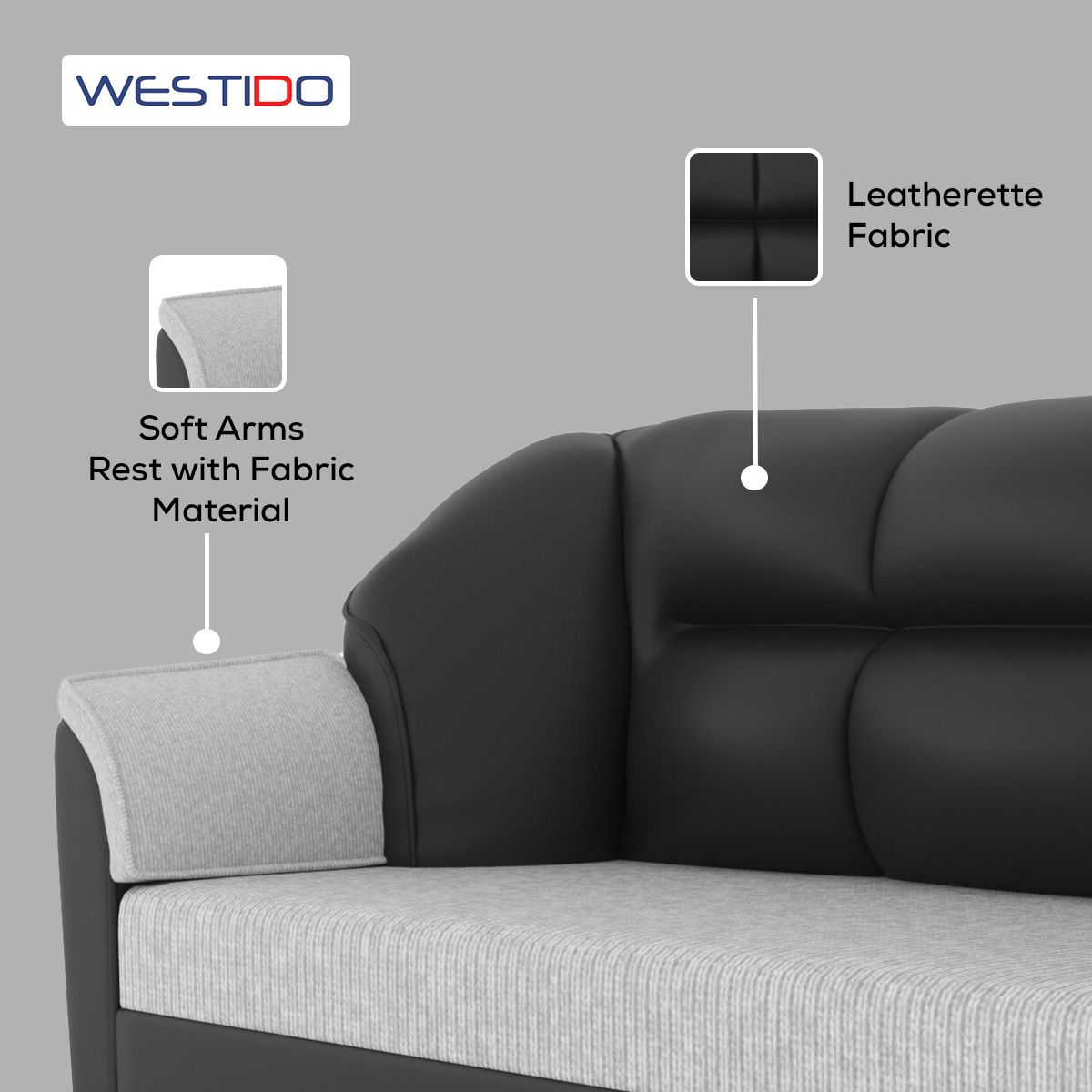 WESTIDO Cyrus Leatherette 3 Seater  Sofa (Finish Color - Black Grey, DIY(Do-It-Yourself))
