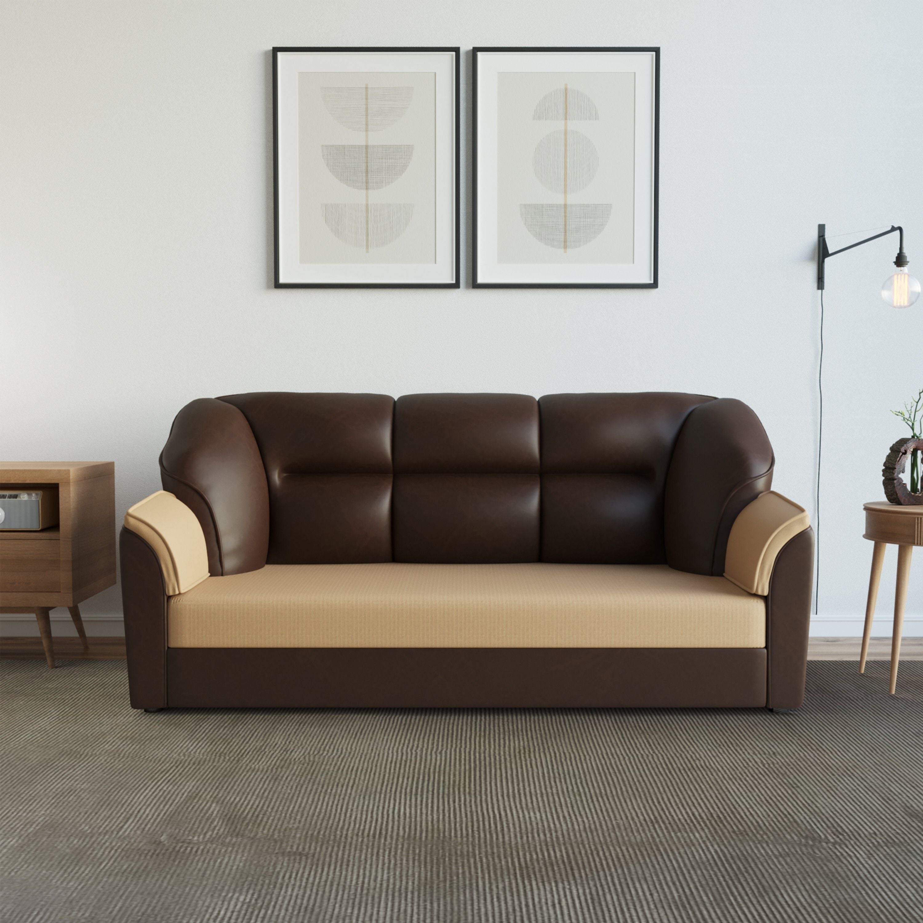 WESTIDO Cyrus Leatherette 3 Seater  Sofa (Finish Color - Creame Brown, DIY(Do-It-Yourself))